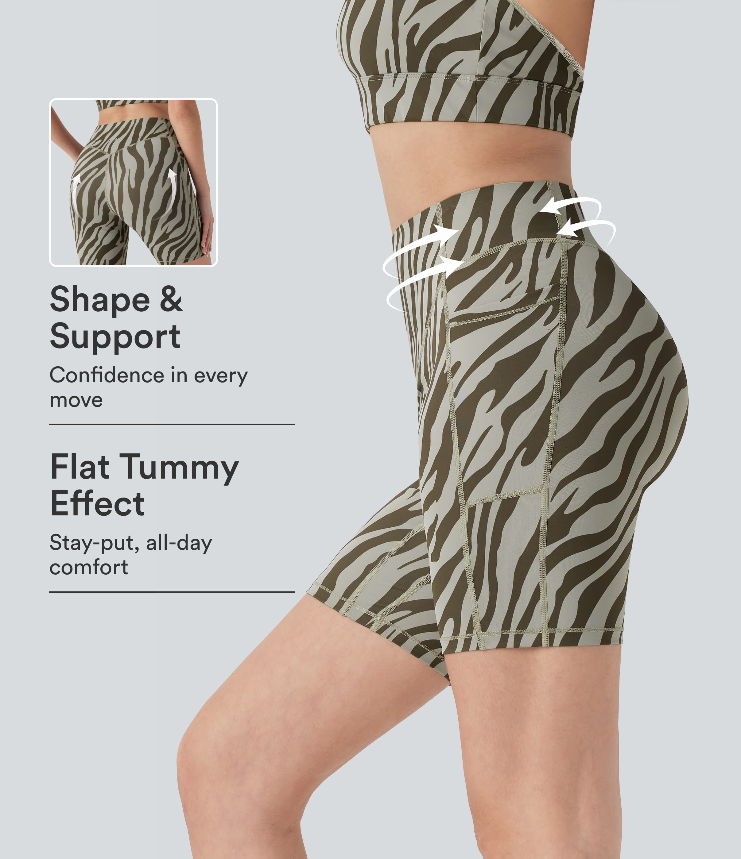 High Waisted Tummy Control Zebra Print Training Biker Shorts 7'' with Pockets