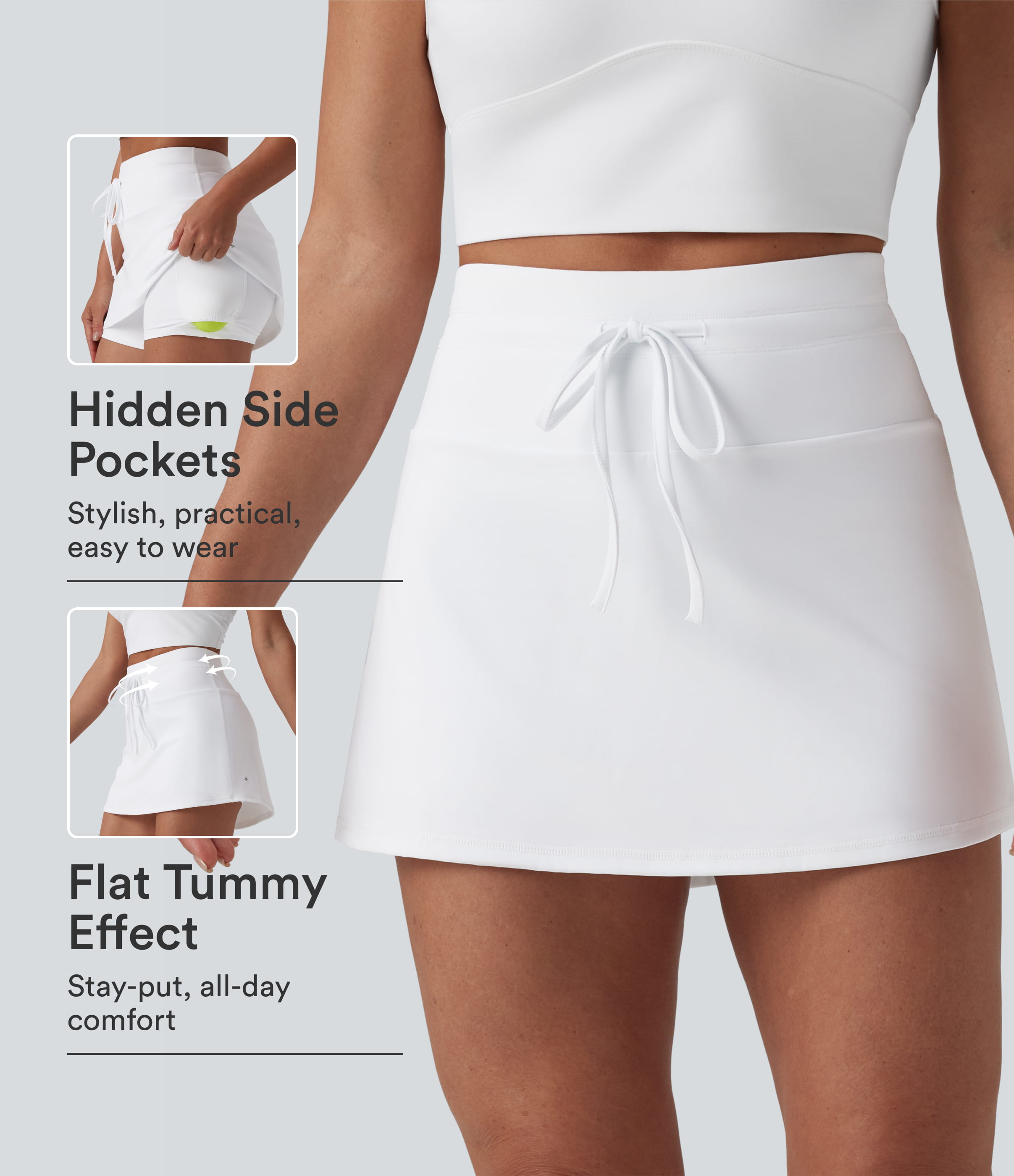 Softlyzero™ Airy High Waisted Drawstring Tummy Control 2-in-1 Cool Touch Mini Tennis Skirt with Pockets