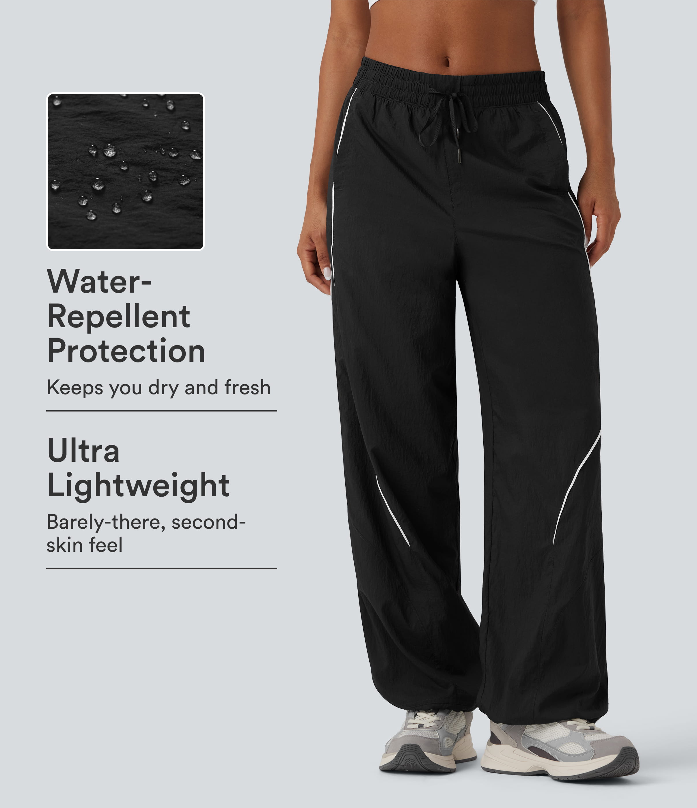 Lightweight Durable Water Repellent Low Rise Drawstring Color Block Cinchable Hem Running Joggers with Pockets