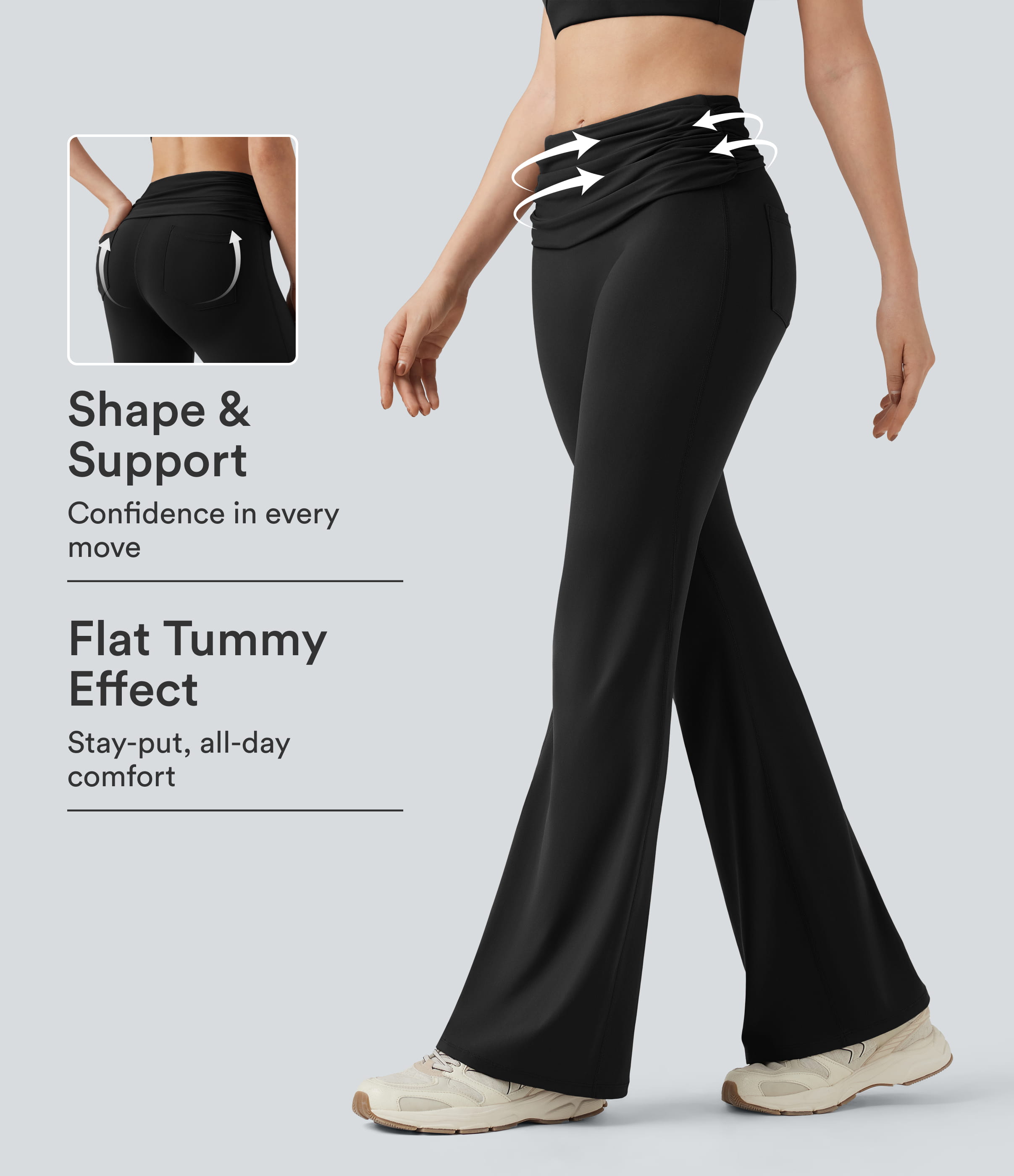 Halara UltraSculpt™ Foldover Mid Rise Ruched Tummy Control Dance Bootcut Leggings with Pockets