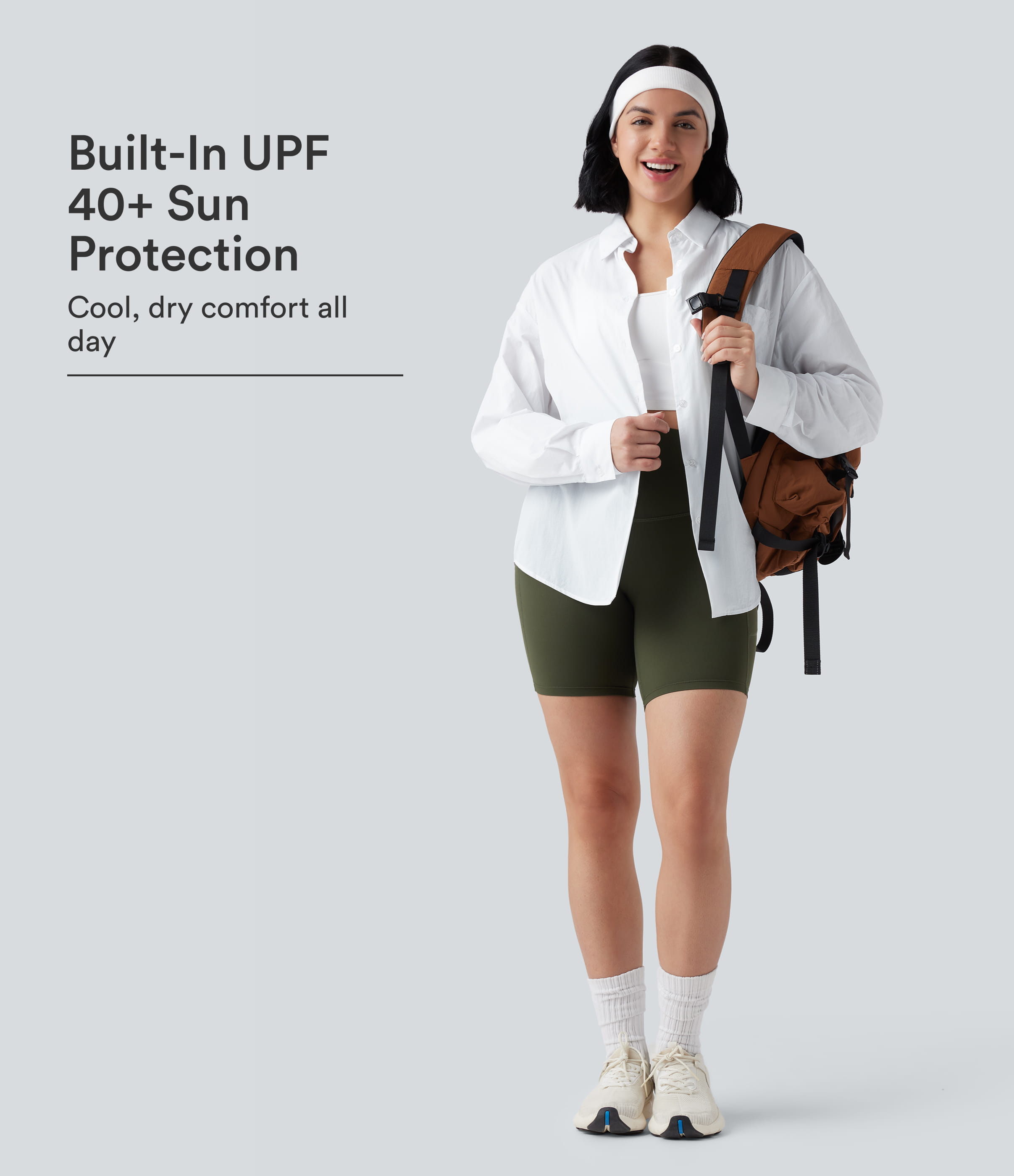 Collar Long Sleeve Curved Hem Hiking Shirt with Pocket-UPF40+