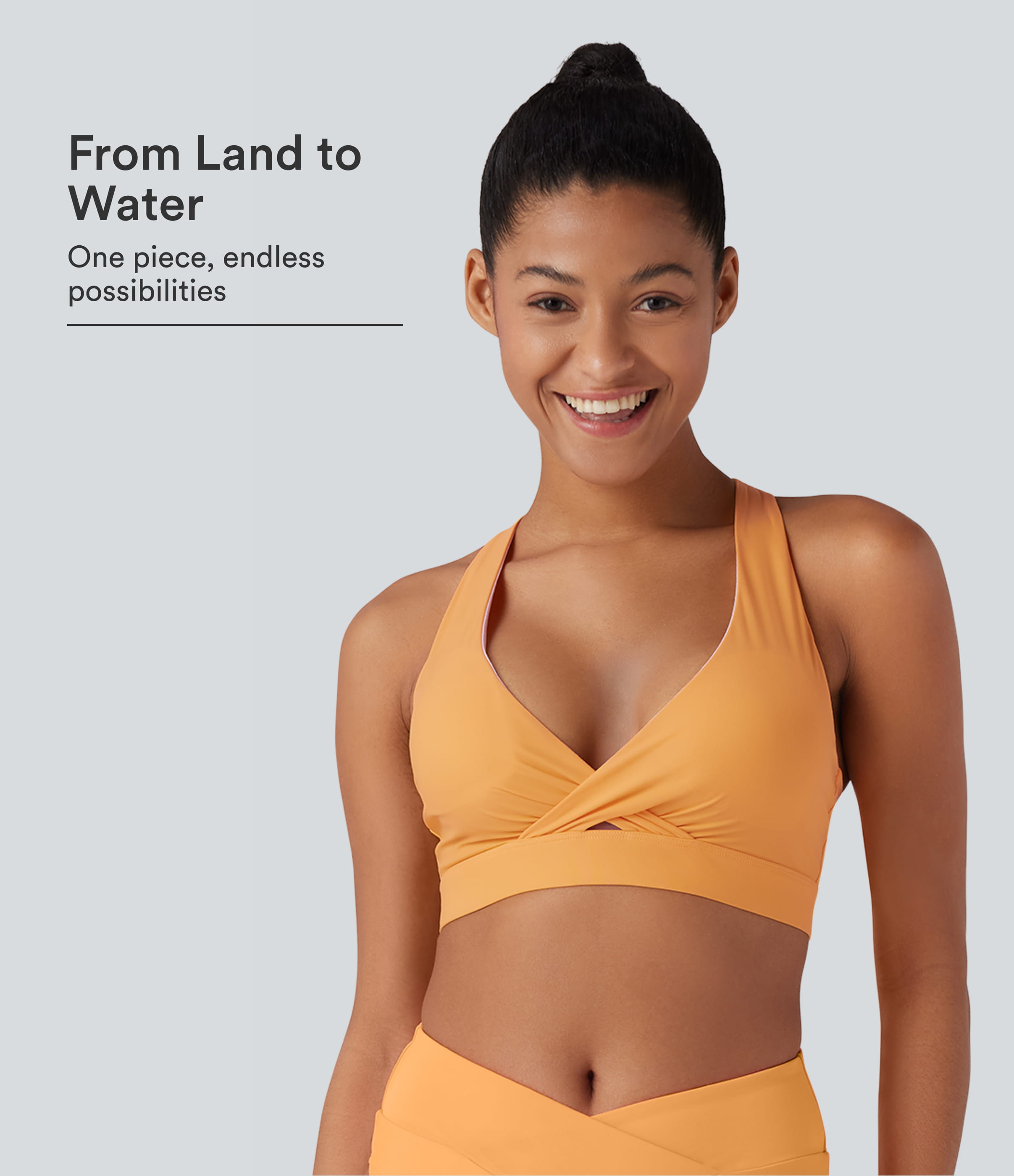 Land to Water Crisscross Backless Adjustable Buckle Bikini Top Swimsuit