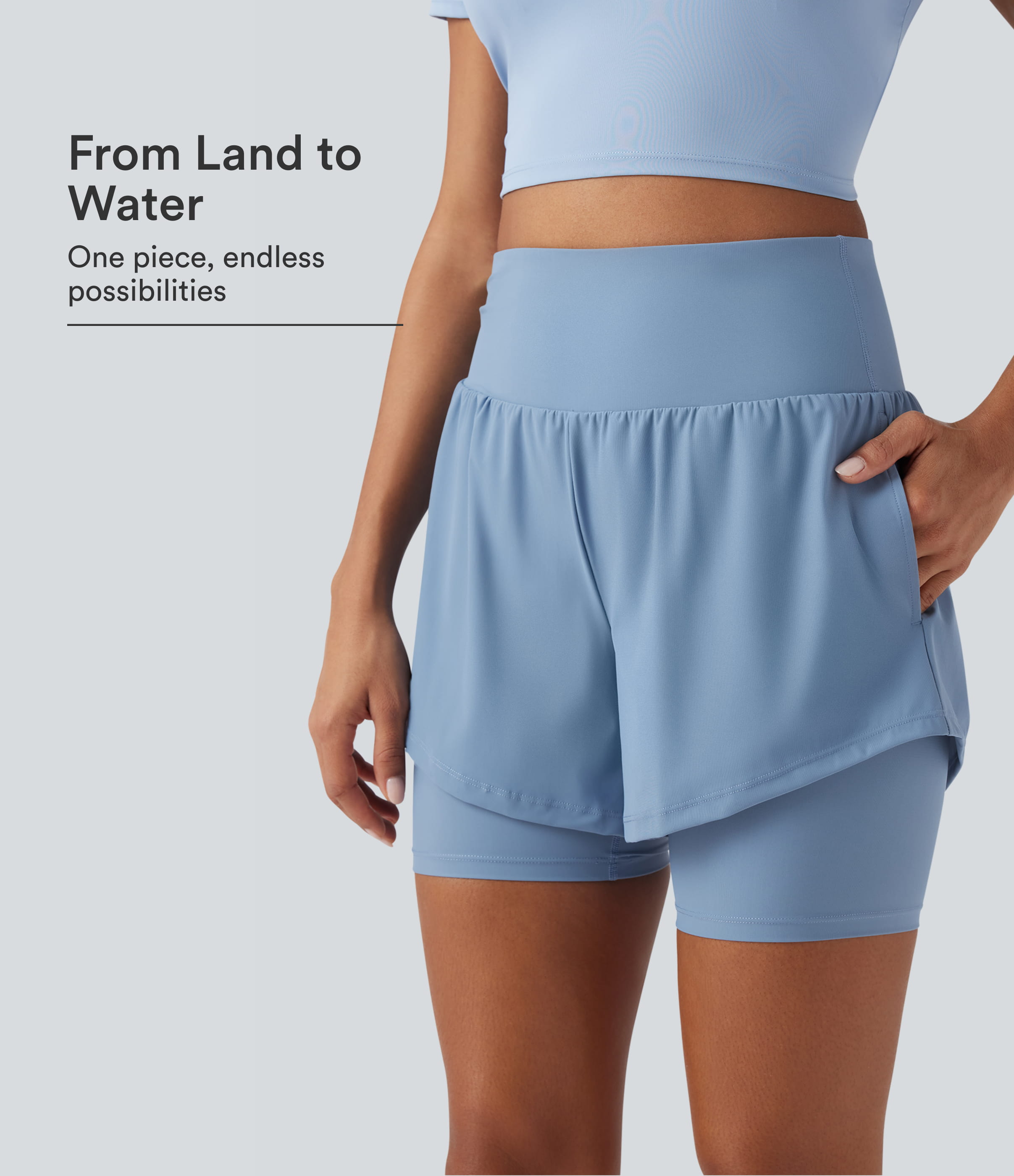 Land to Water High Waisted 2-in-1 Bikini Bottoms 7'' with Pockets