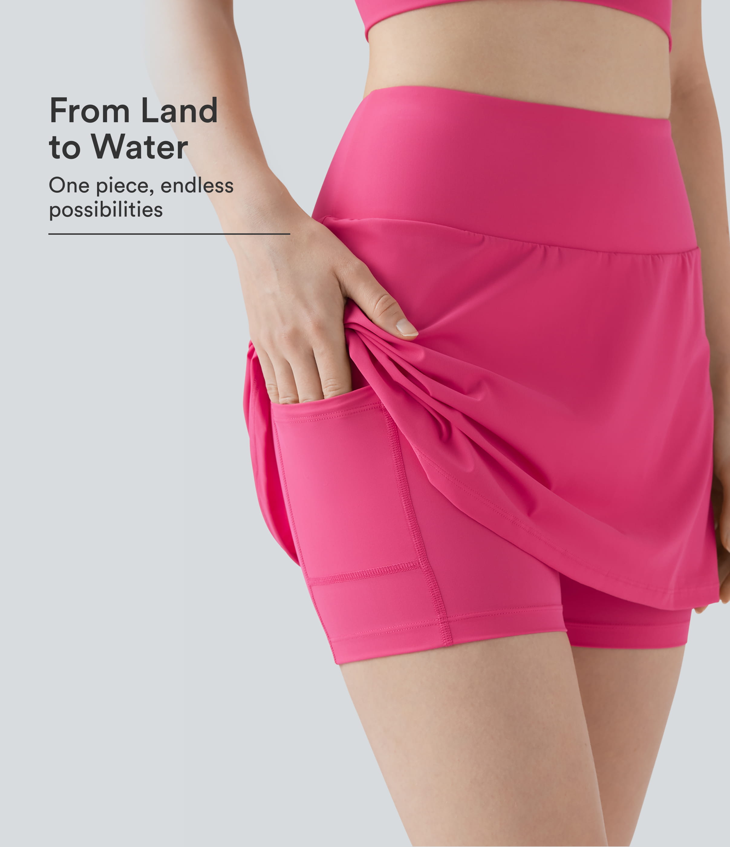 Land to Water High Waisted 2-in-1 Bikini Skirt Swimsuit with Pocket