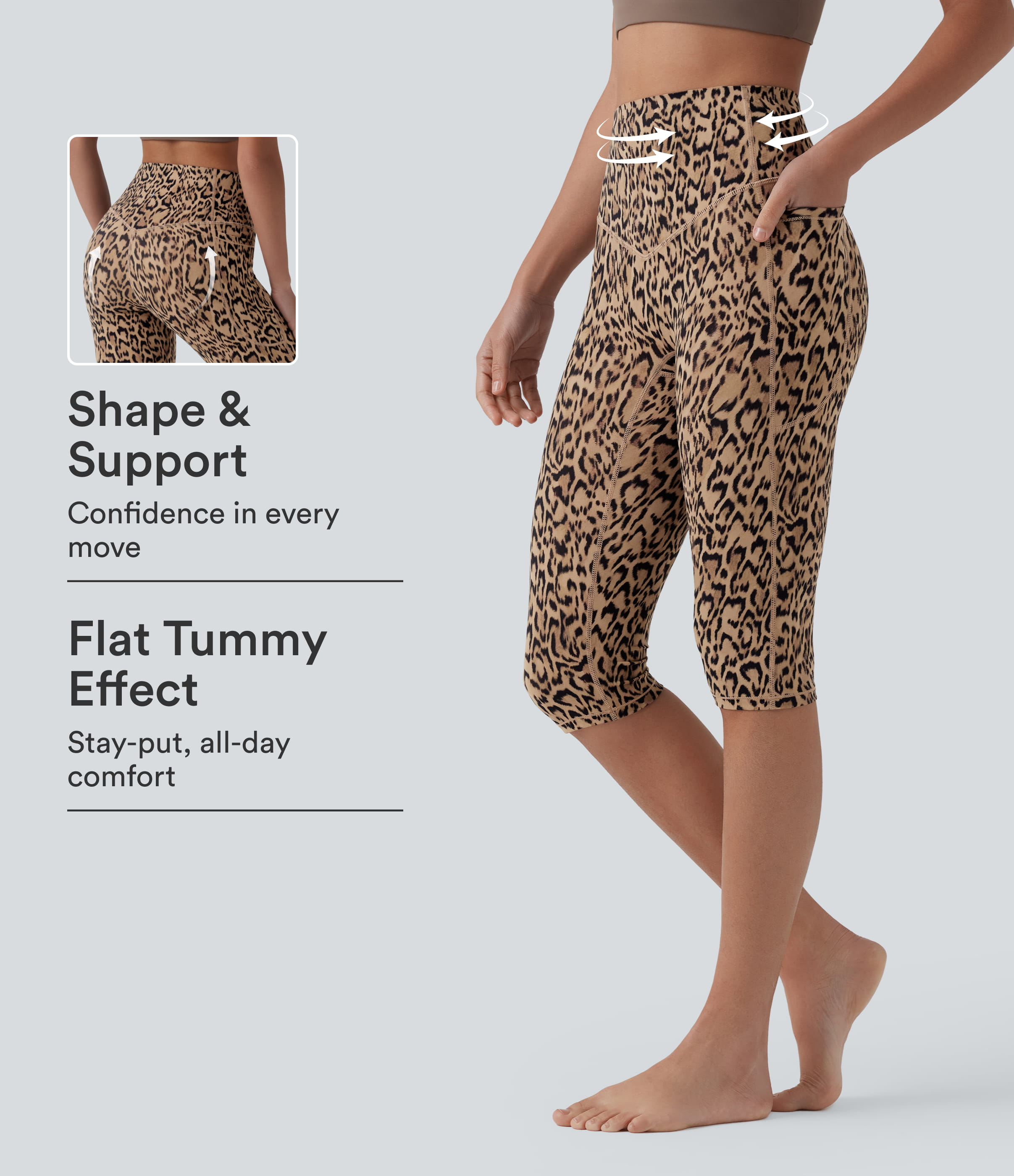 Halara UltraSculpt™ Leopard Print High Waisted Tummy Control Pedal Pusher Yoga Leggings with Pockets