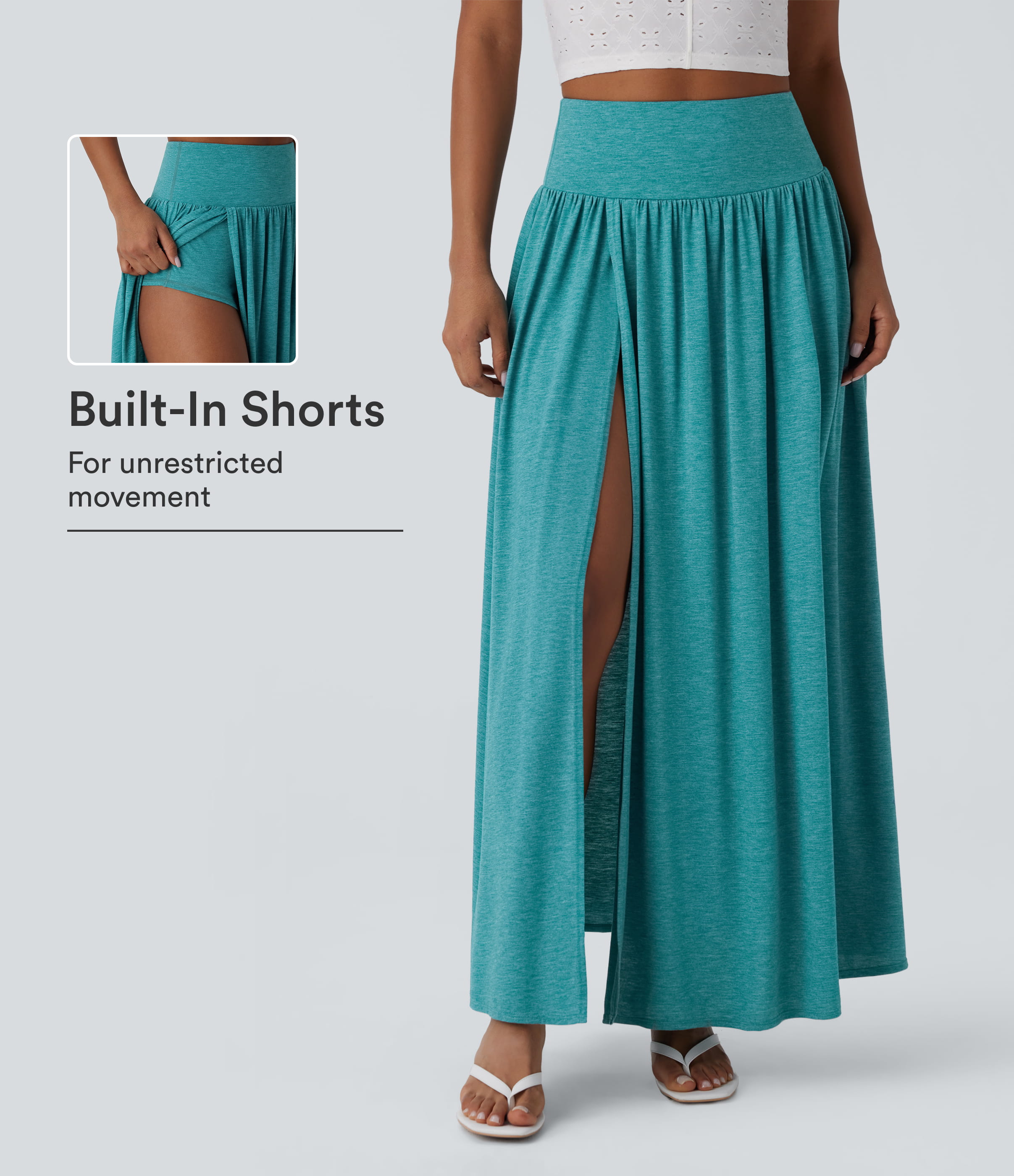 High Waisted 2-in-1 Flowy Maxi Casual Skirt