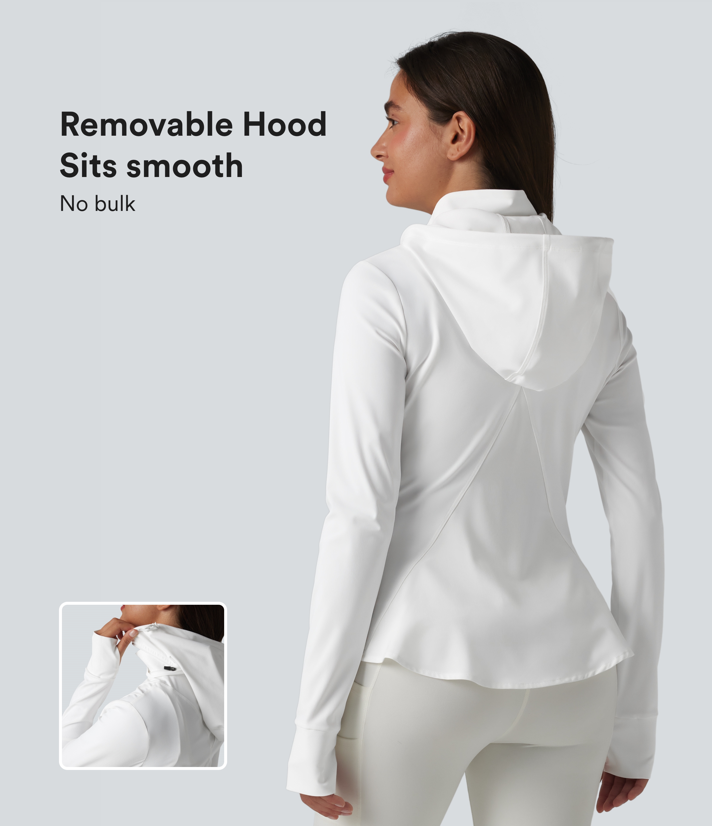 Removable Hood Thumb Holes Ruffle Hem Slim Hiking Jacket