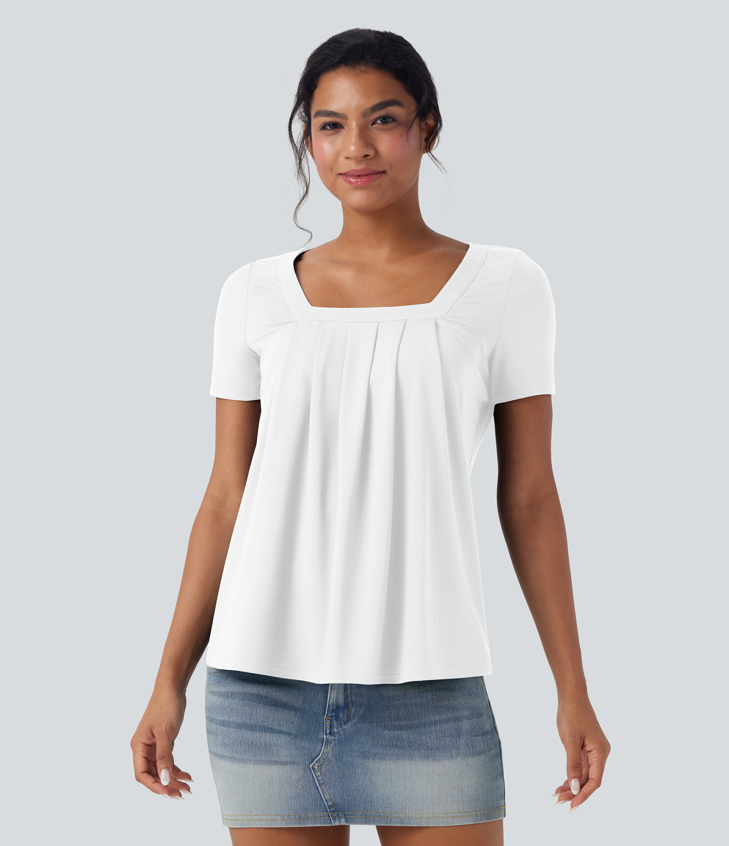 Square Neck Short Sleeve Casual Top