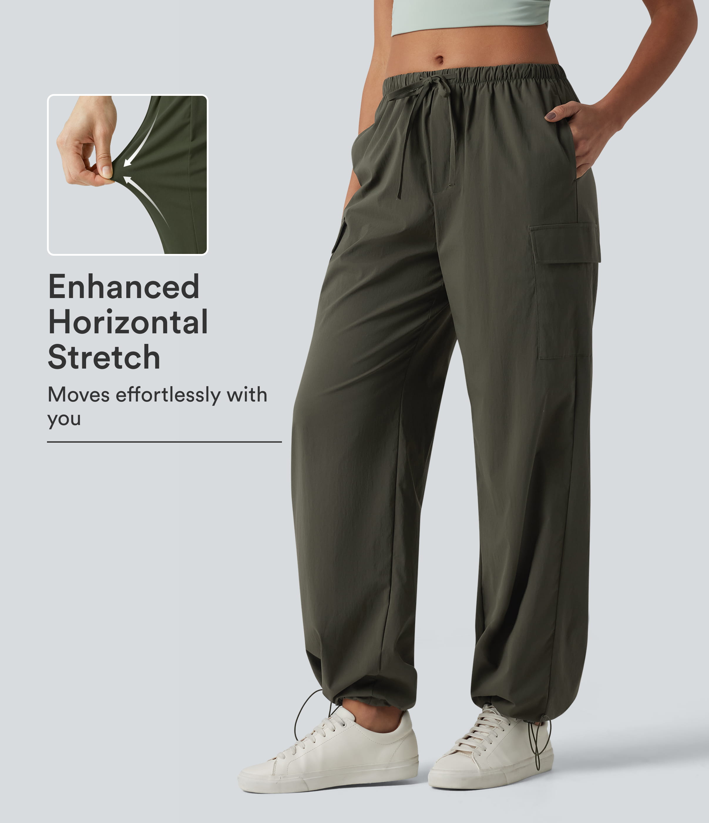 Mid Rise Drawstring Straight Leg Casual Cargo Pants with Pockets