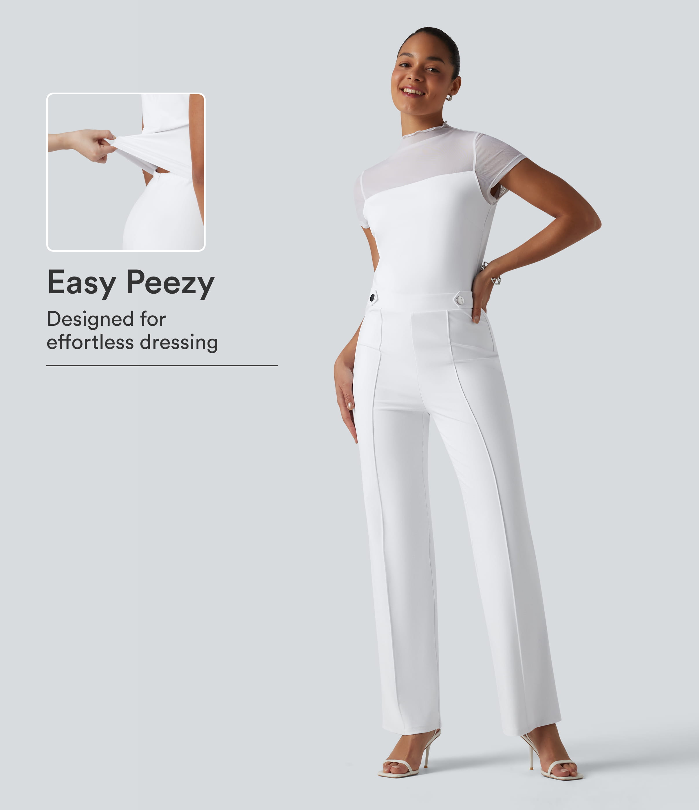 DayStretch Round Neck Short Sleeve Contrast Mesh Jumpsuit-Easy Peezy Edition