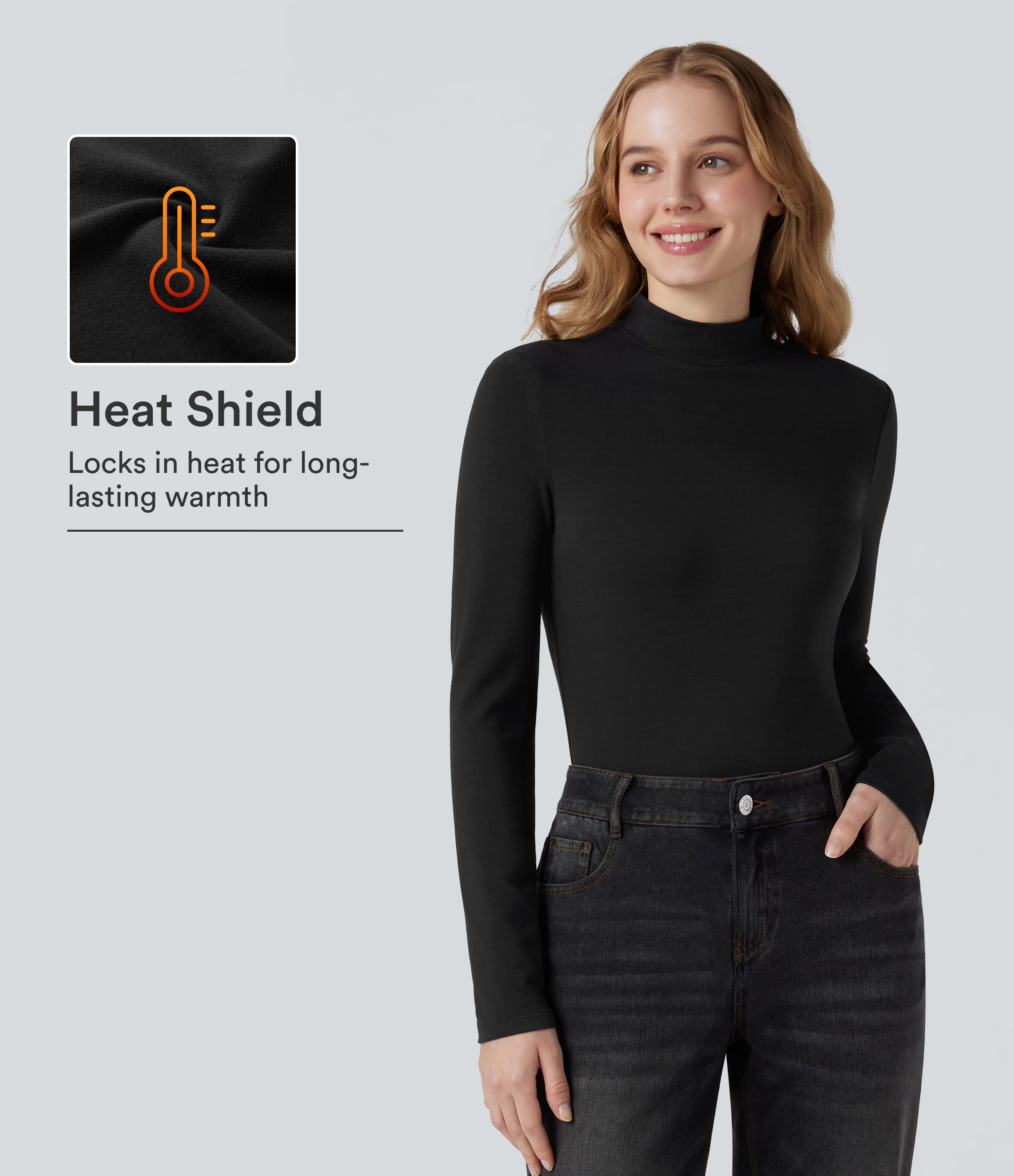 Halara HeatCore Mock-neck Long Sleeve Casual Warming Top