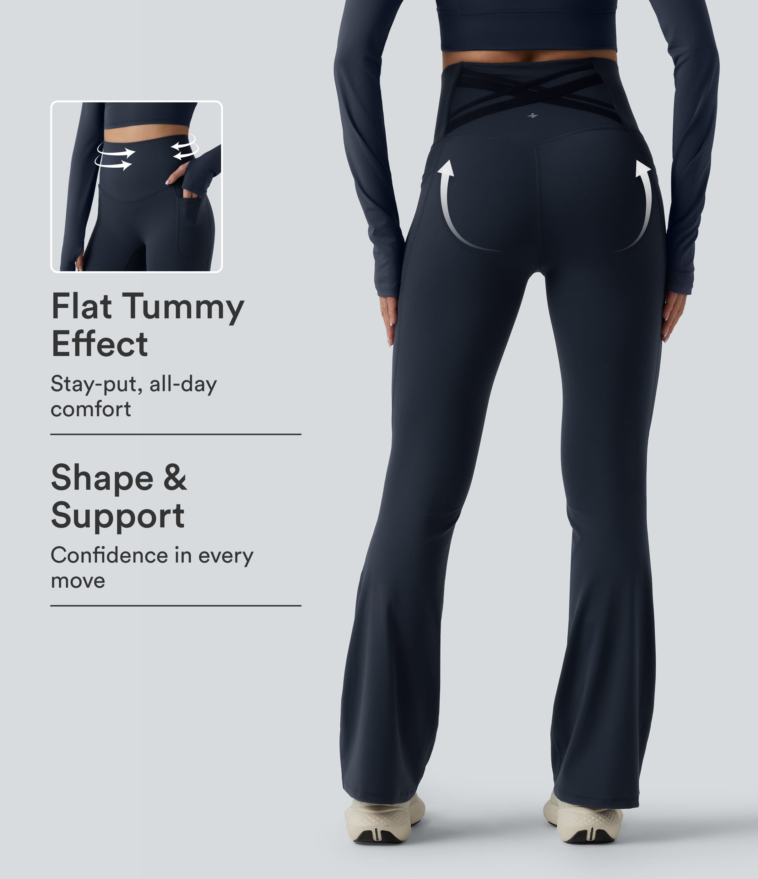 Halara Ultrasculpt™ High Waisted Tummy Control Crossover Back Bootcut Workout Leggings with Pockets