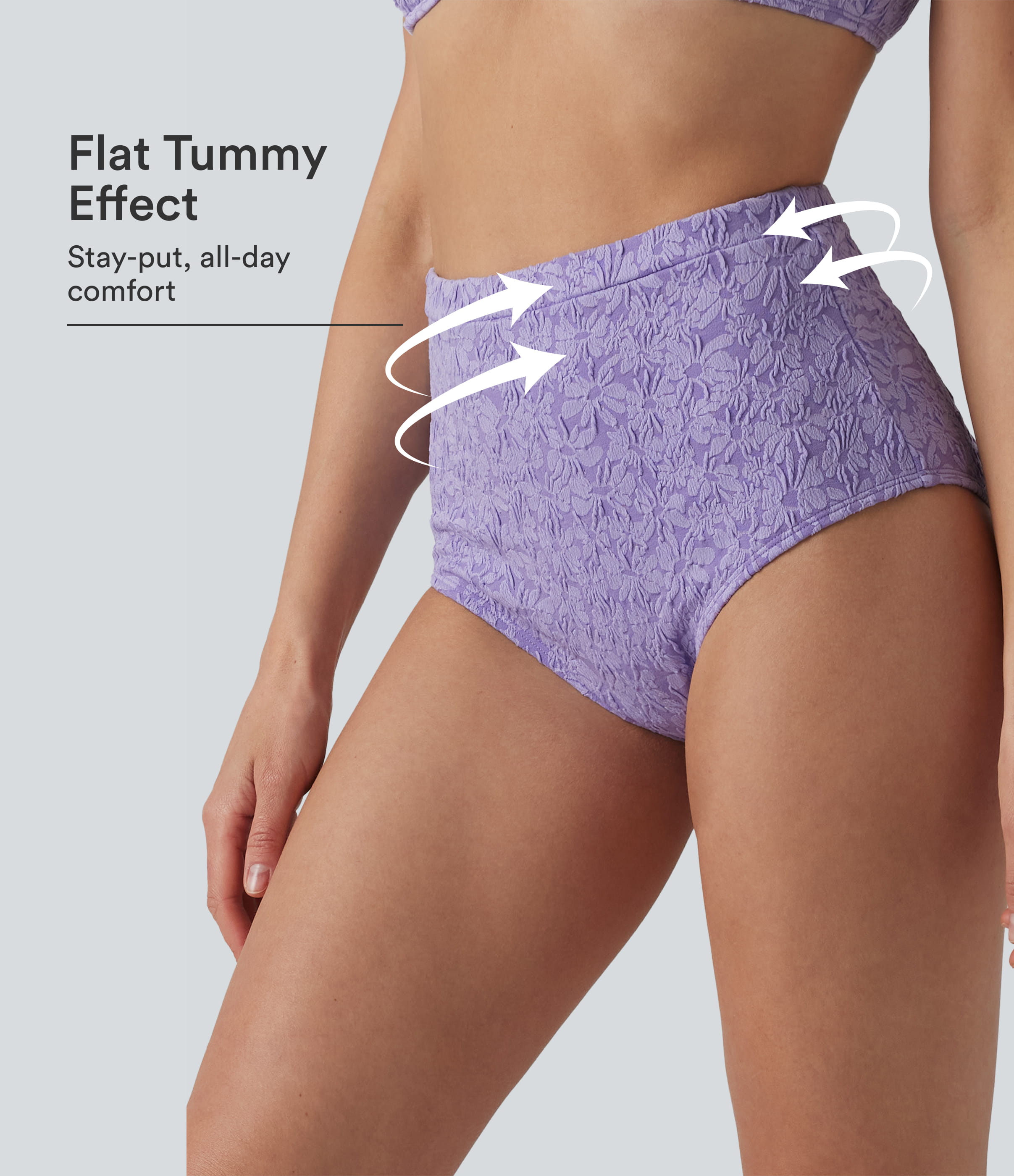 High Waisted Tummy Control Jacquard Bikini Bottom Swimsuit
