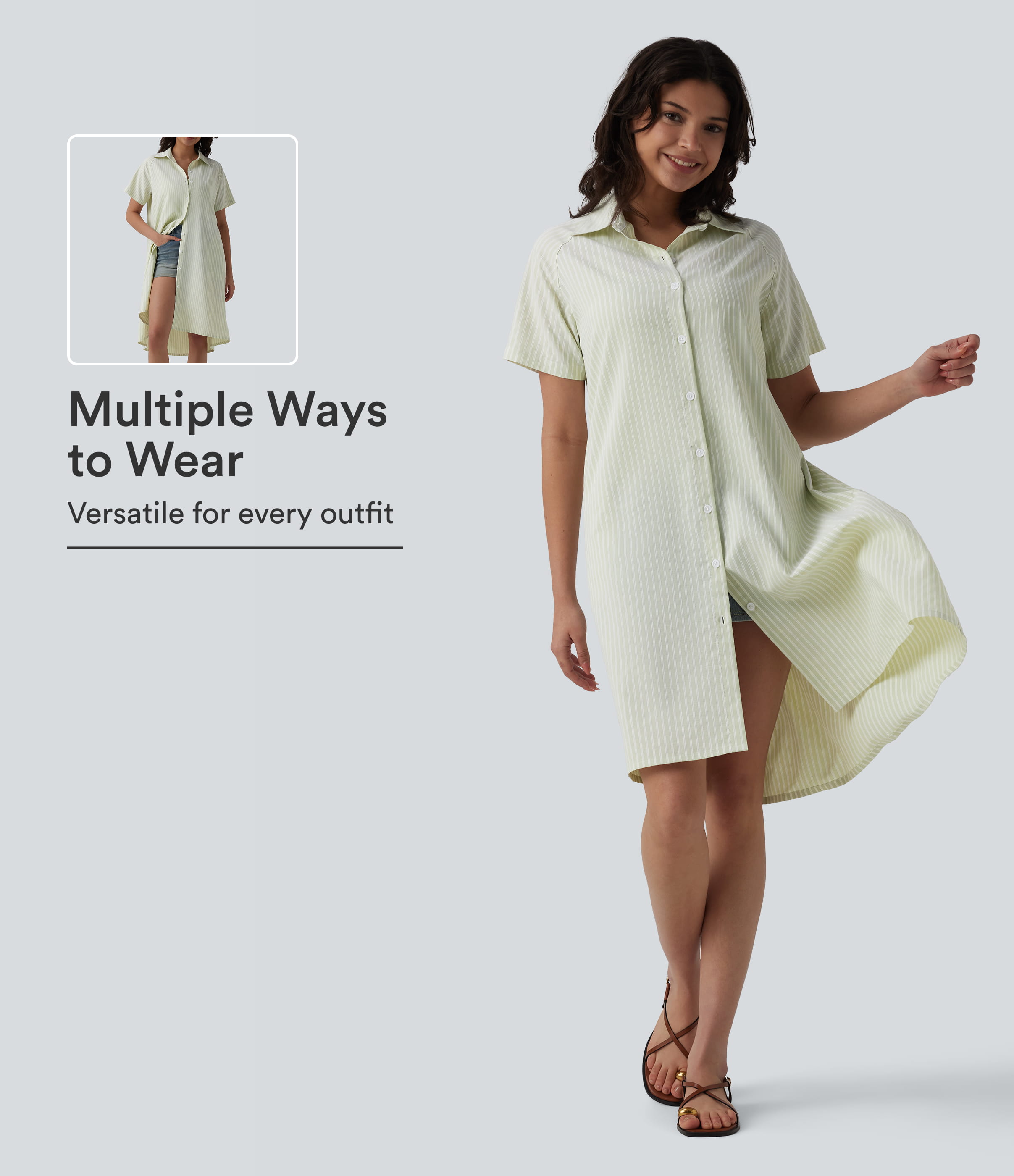 Collar Short Sleeve Stripes Print Midi Casual Shirt Dress with Pockets