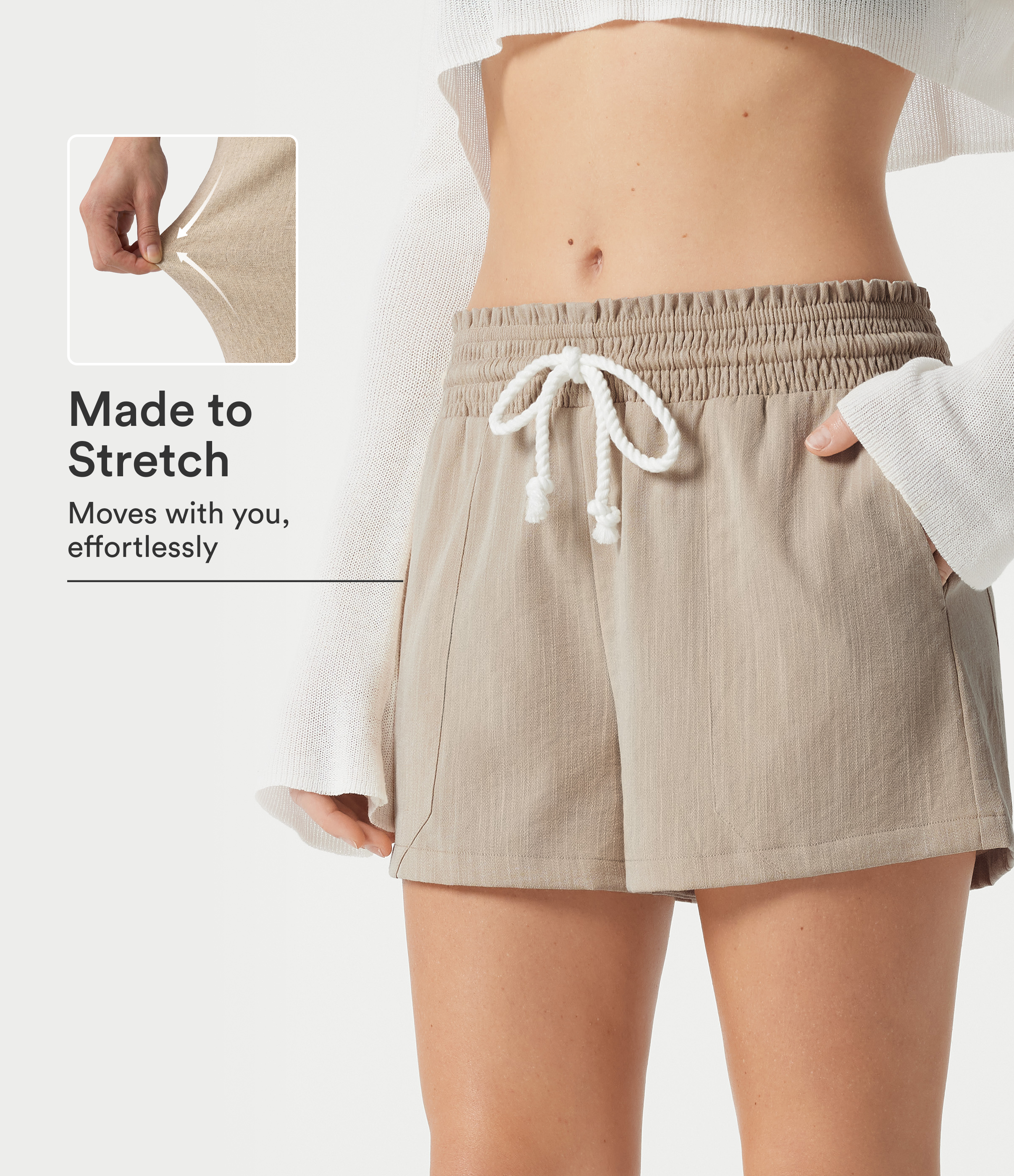 Low Rise Drawstring Casual Linen-Feel Shorts with Pockets