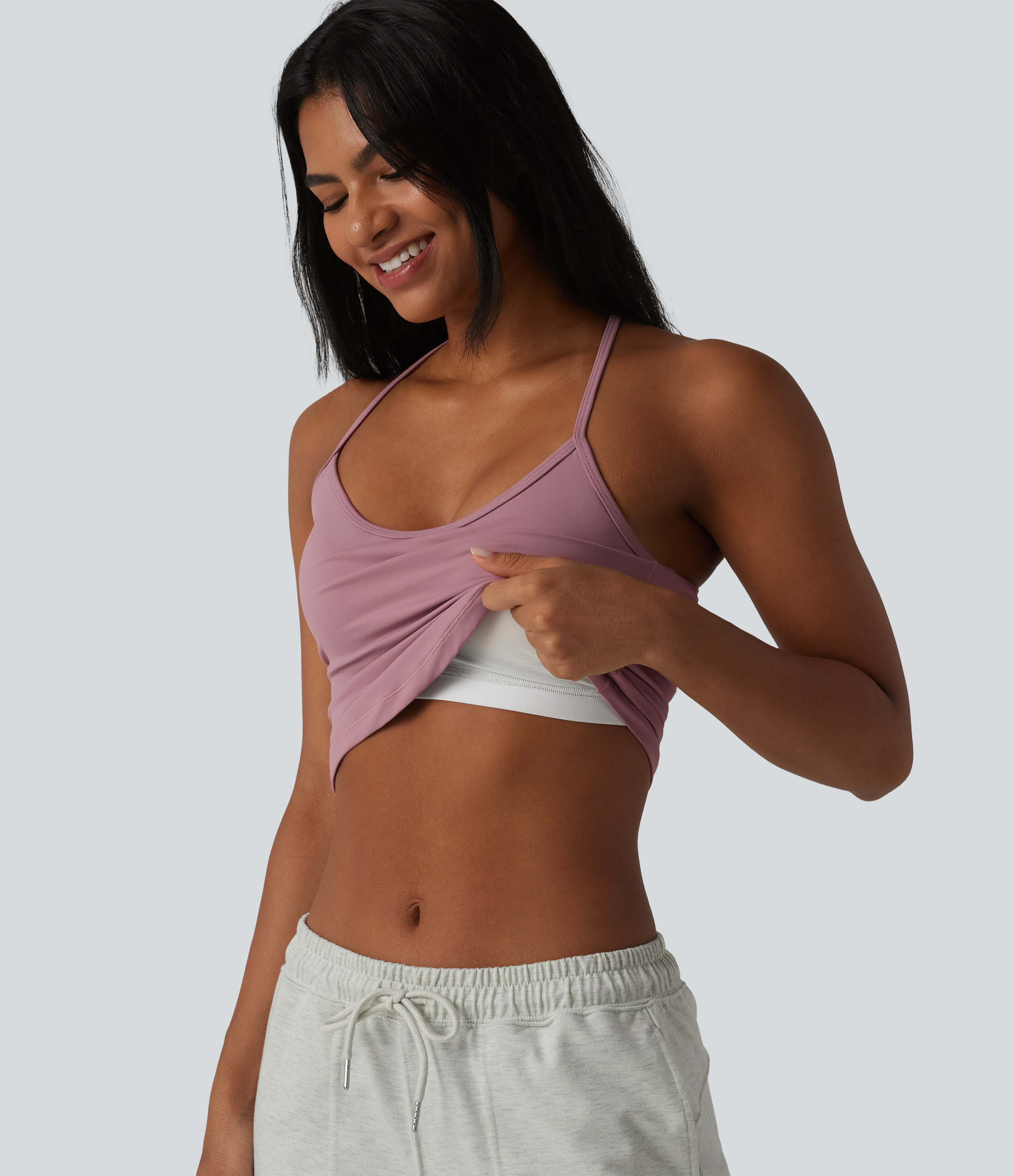 U-Neck Y-back Curved Hem Built-in Bra Cool Touch Quick Dry Casual Tank Top-UPF50+
