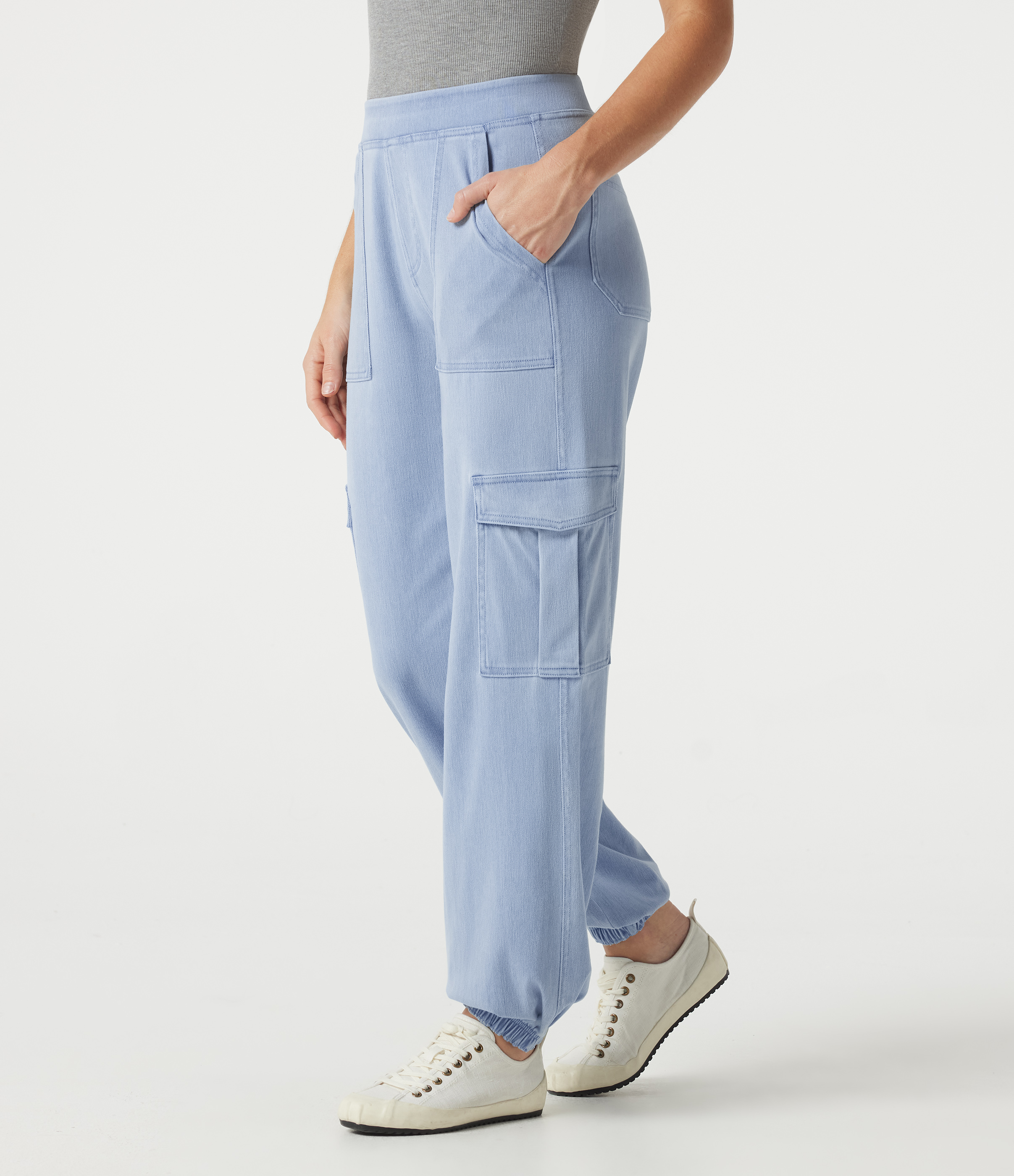 Halara Flex™ jogger cargo en denim, taille mi-haute, style décontracté, avec poches