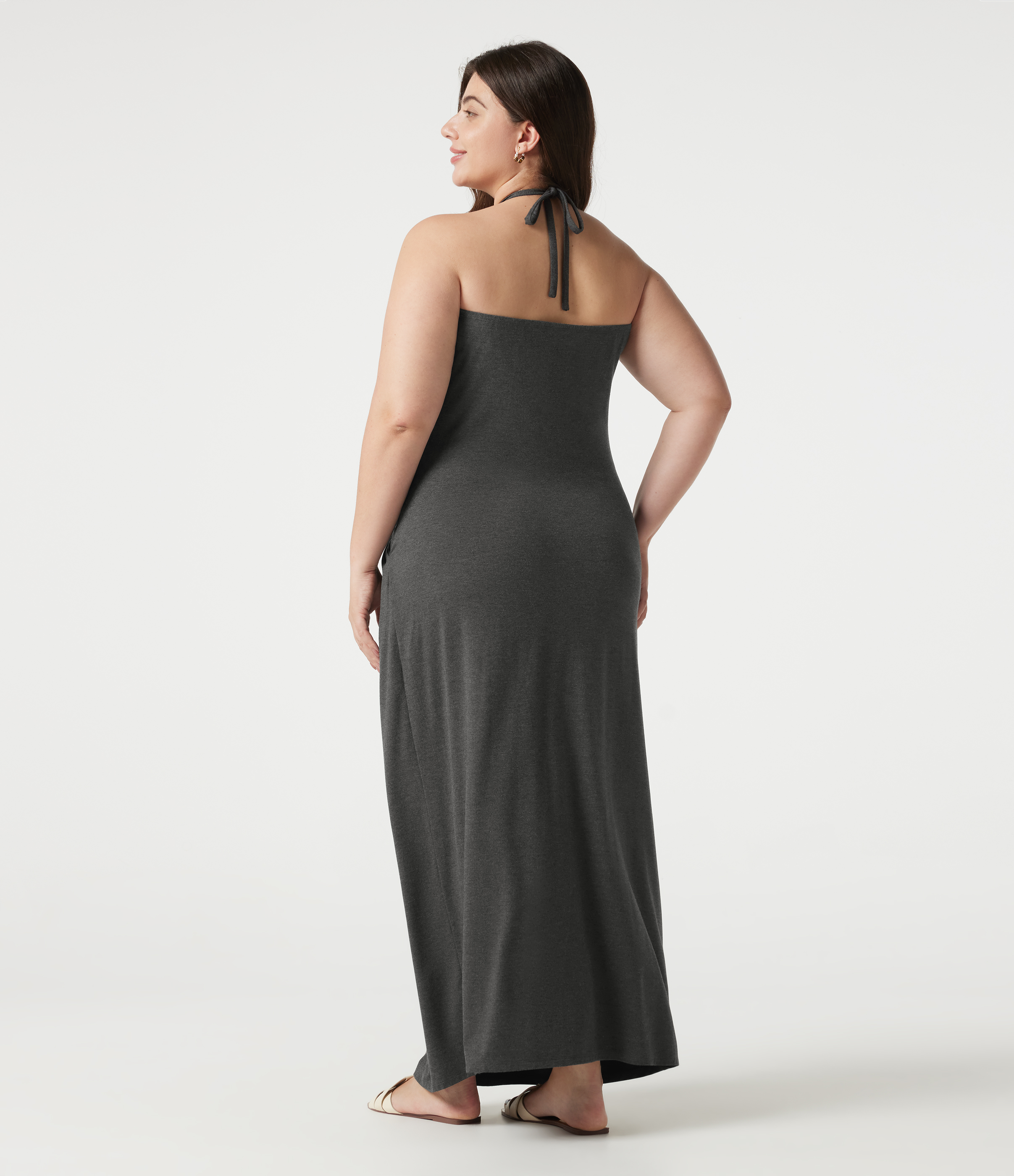 Darl Gray Floral Yarn Plus Size Halter Tie Back Maxi Dress with Pockets / 2
