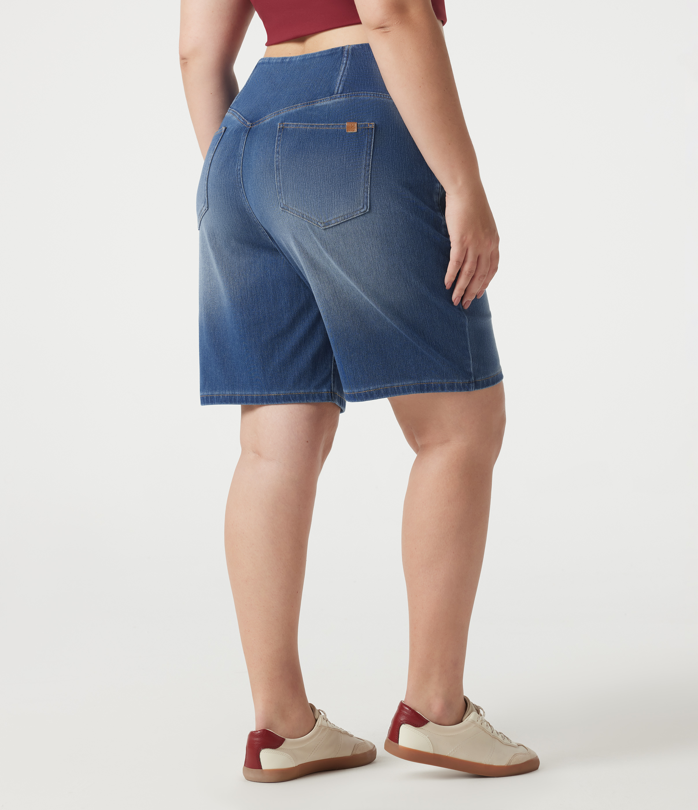 Tide Blue Denim Halara Flex™ Denim Plus Size High Waisted Crossover Tummy Control Casual Baggy Shorts with Pockets / 2