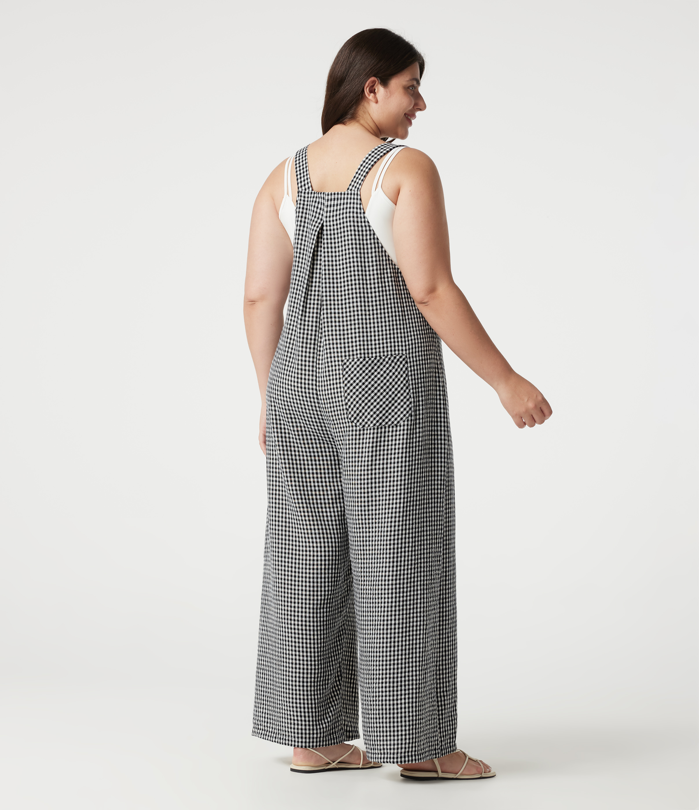 Classic Mono Salopette grande taille à carreaux, décontractée, effet lin, avec poches / 2
