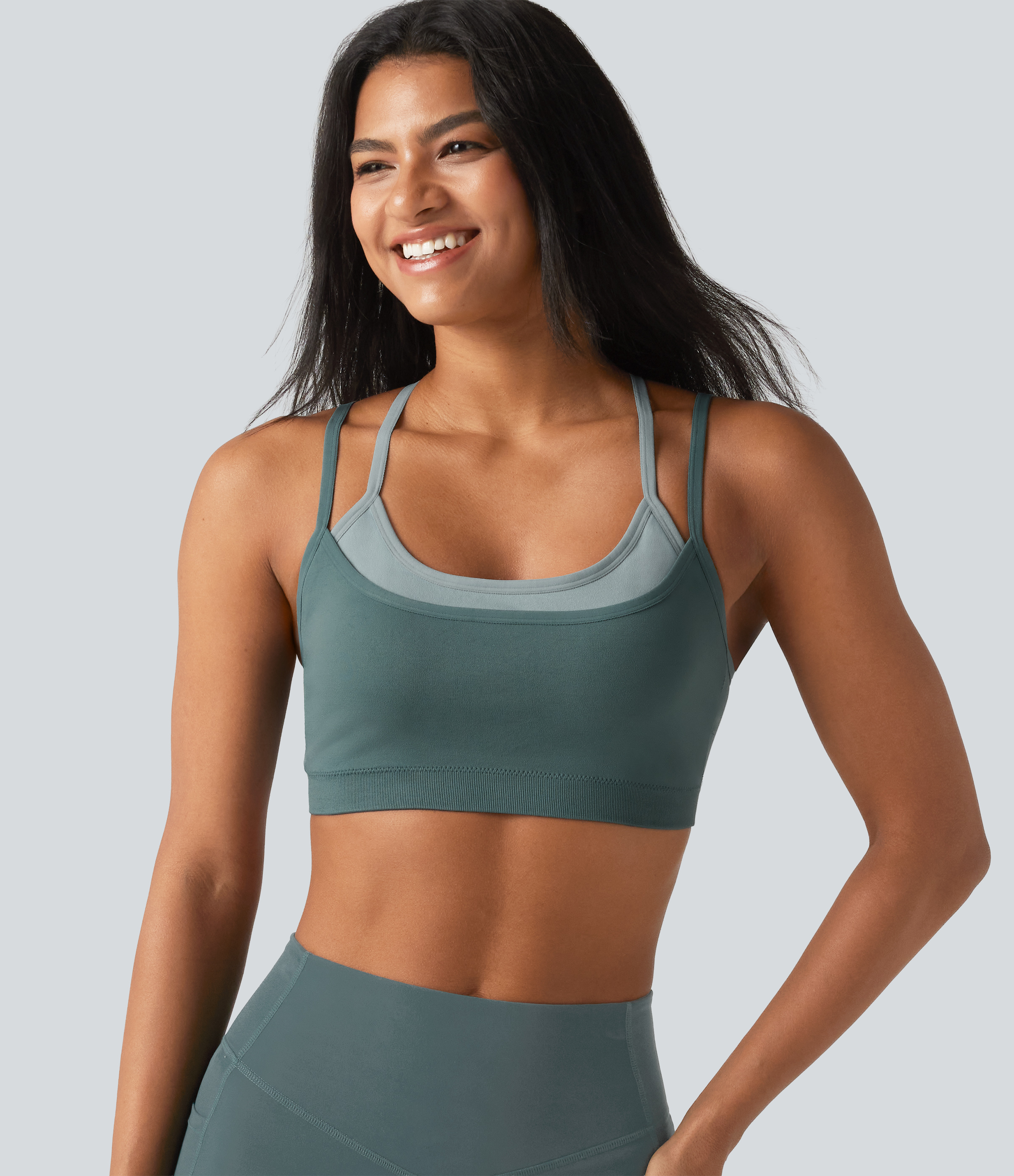 OneForm Seamless Flow Light Support Color Block 2-in-1 Built-in Bra Yoga Sports Bra