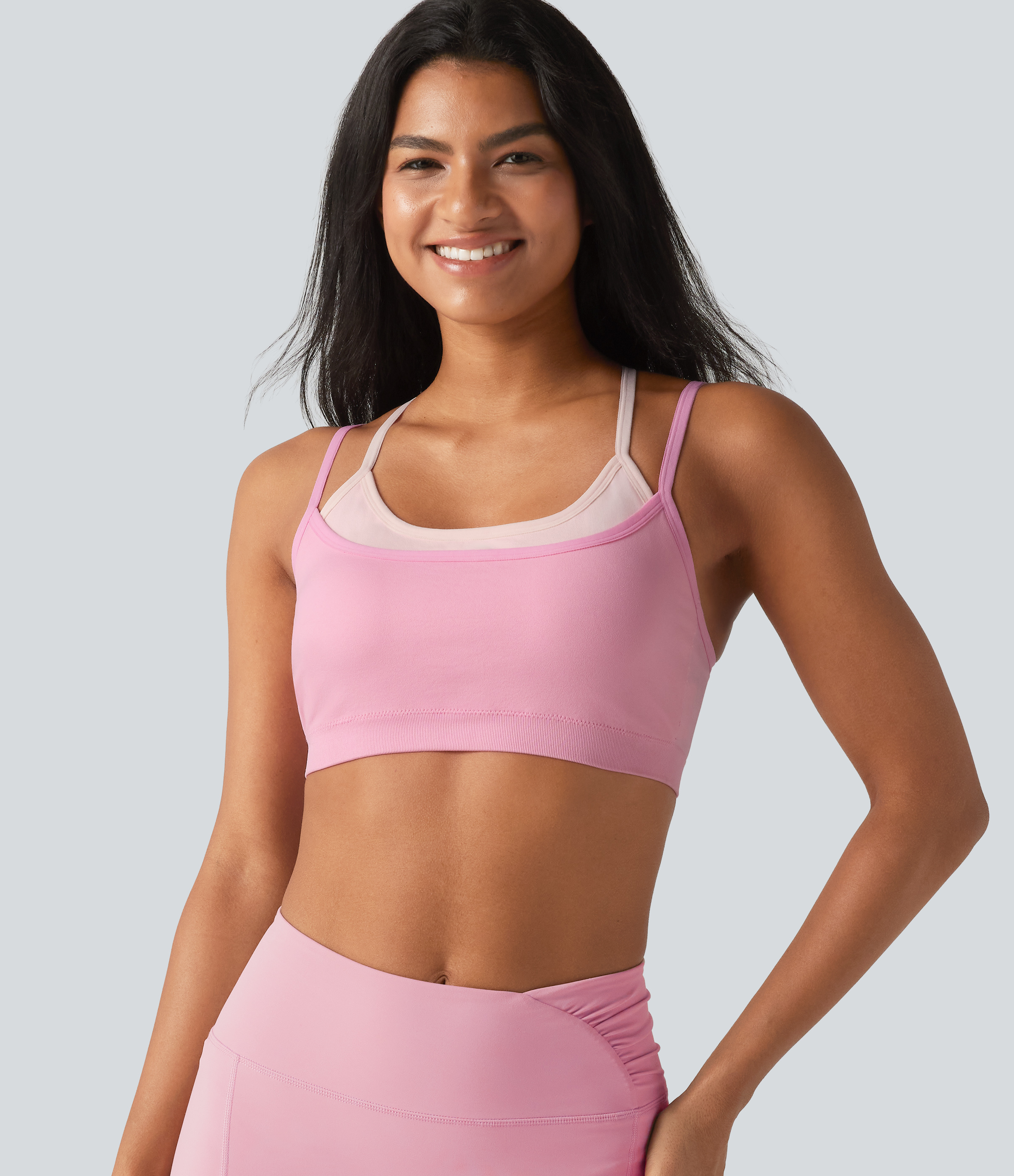 OneForm Seamless Flow Light Support Color Block 2-in-1 Built-in Bra Yoga Sports Bra