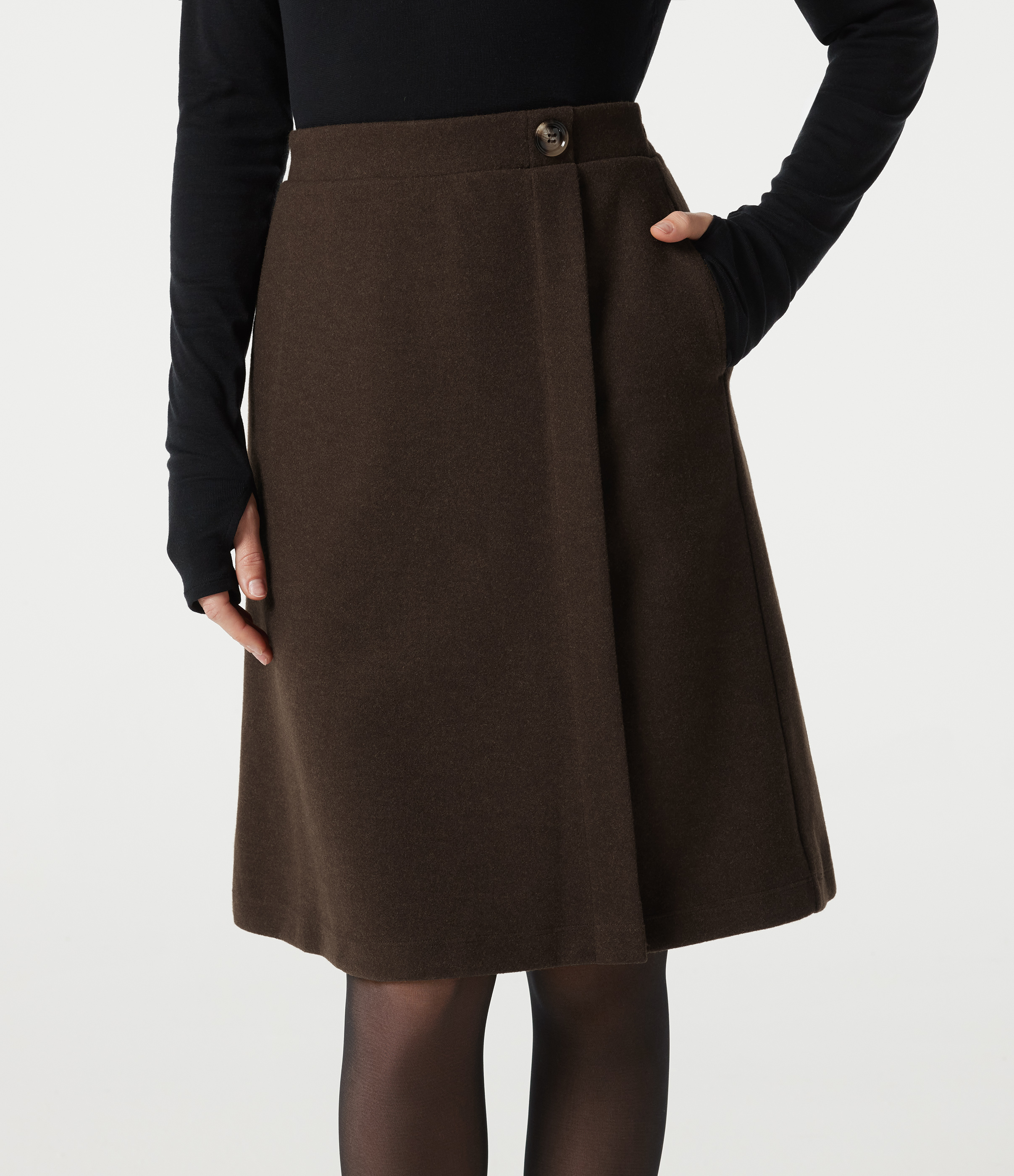 High Waisted Midi Fleece Work Skirt with Pockets