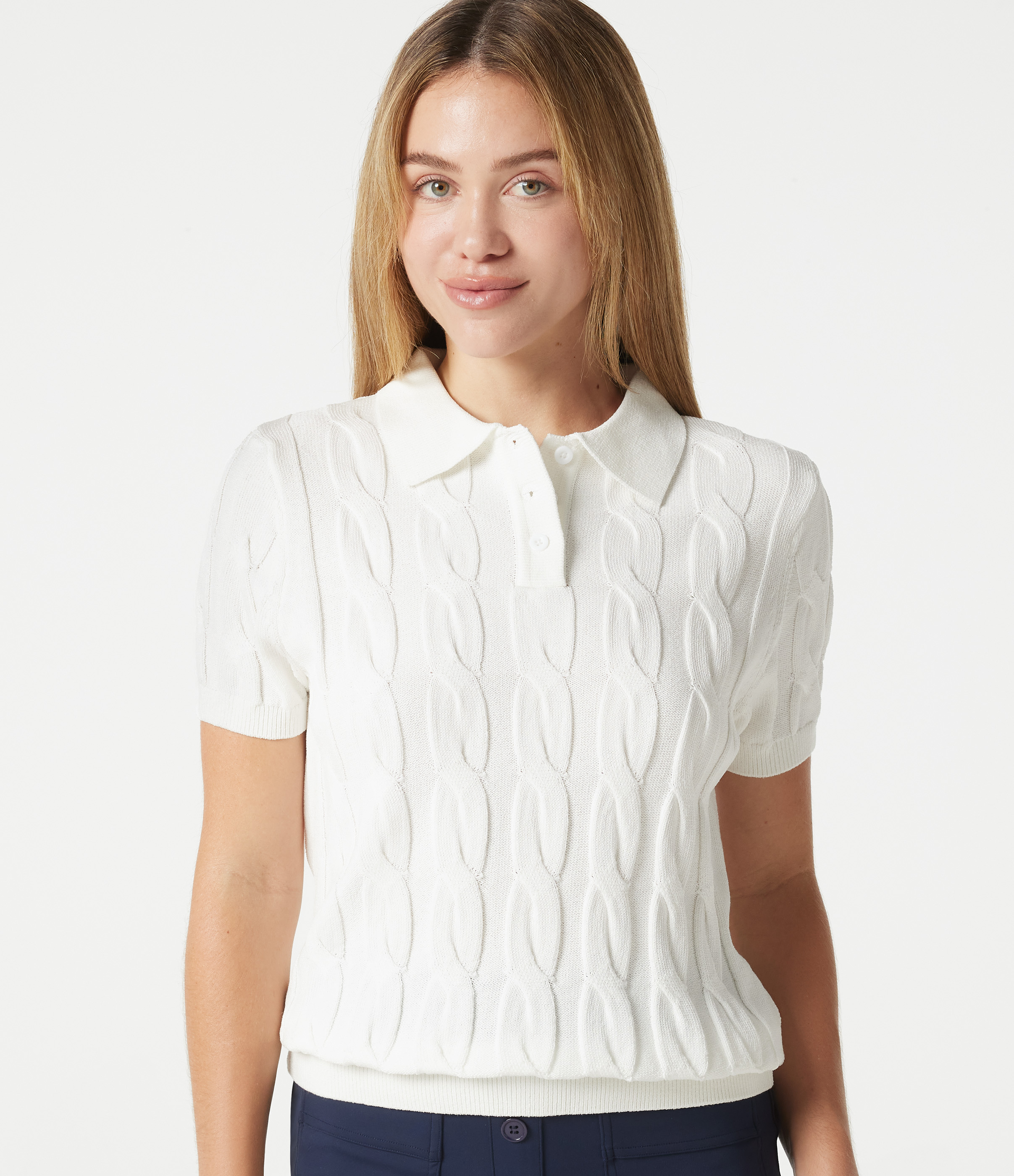 Polo Short Sleeve Cable Knit Casual Sweater