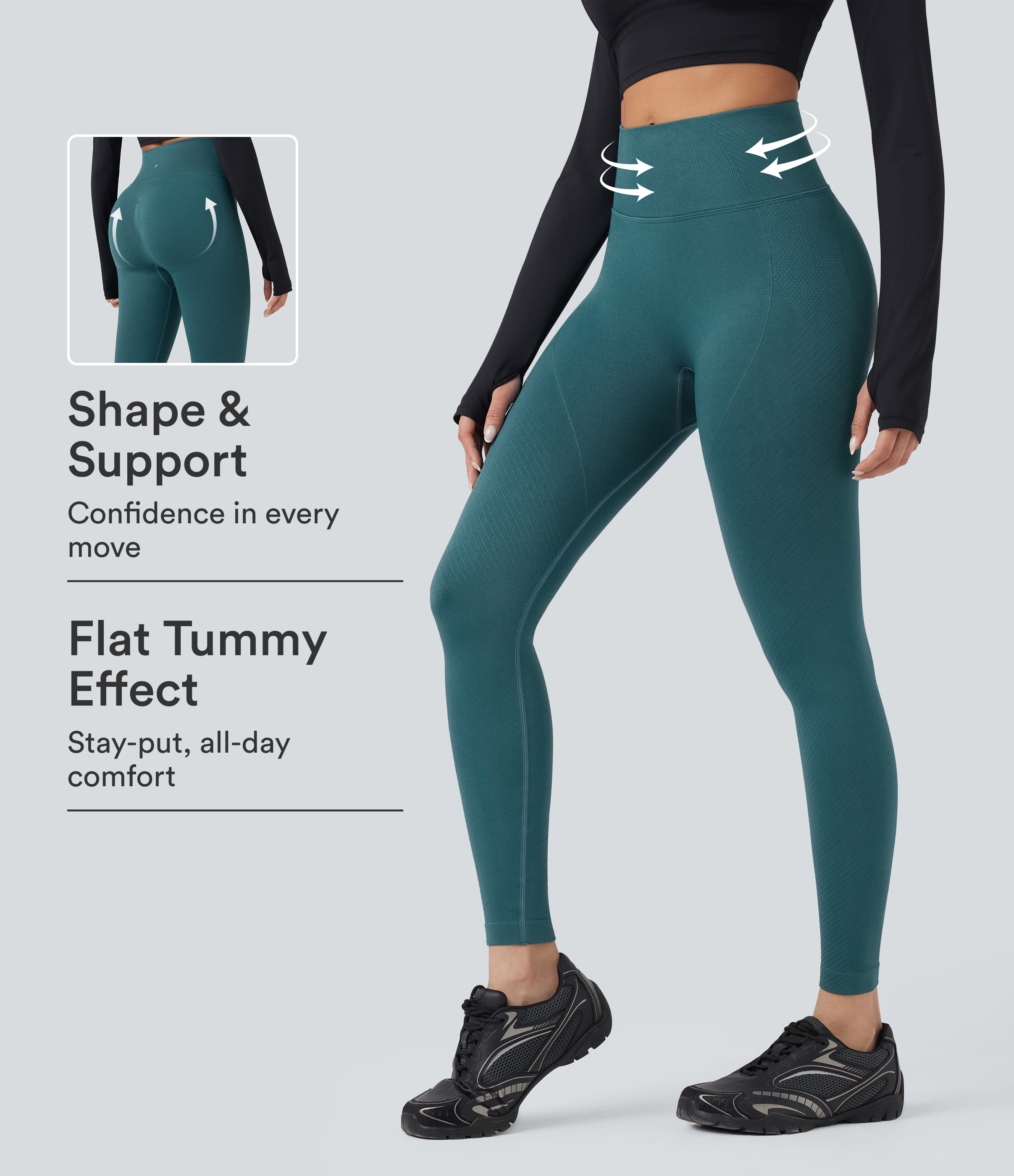 OneForm Seamless Flow High Waisted Tummy Control Butt Lifting Yoga 7/8 Leggings