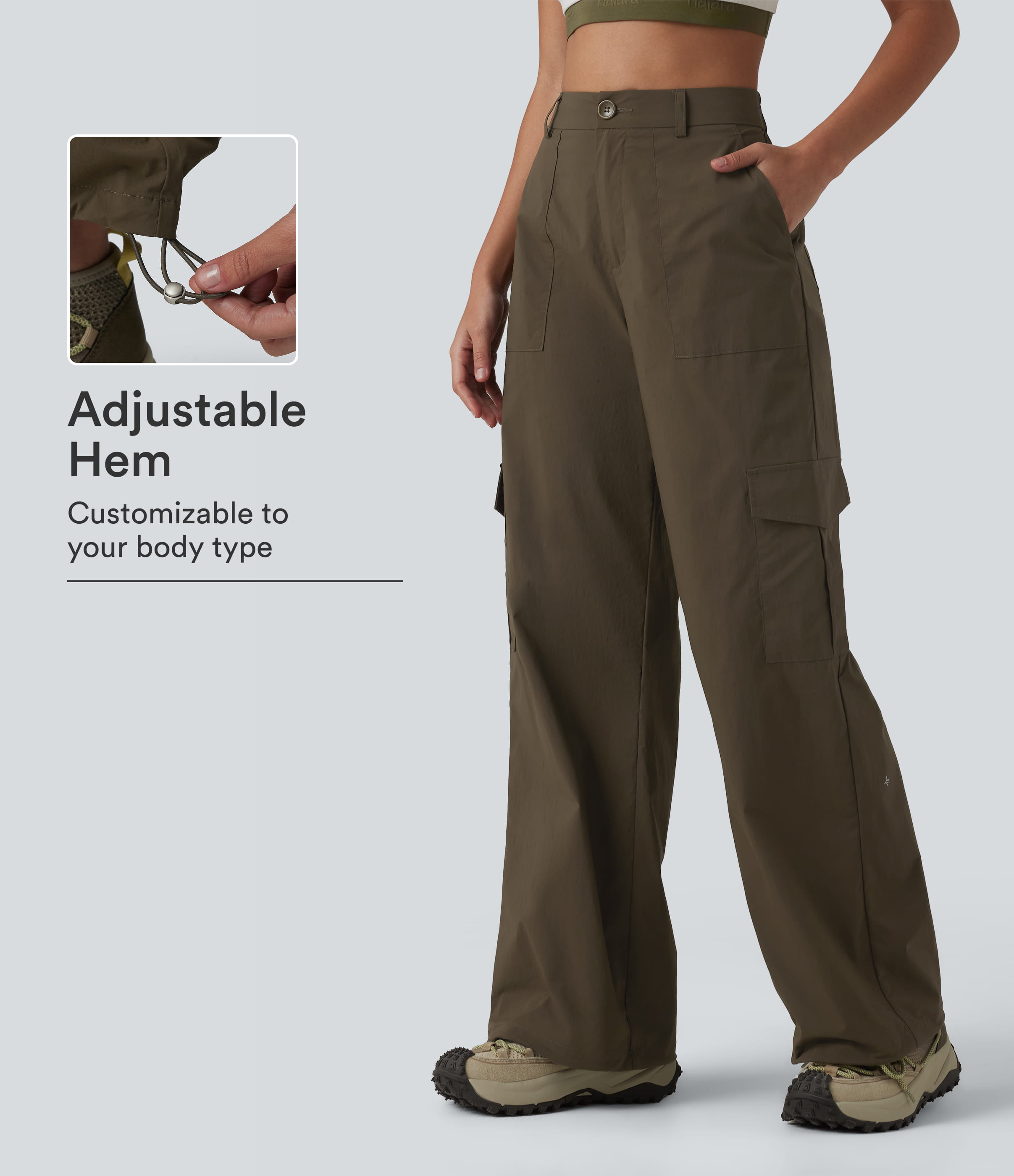 High Waisted Hiking Cargo Straight Leg Pants with Pockets