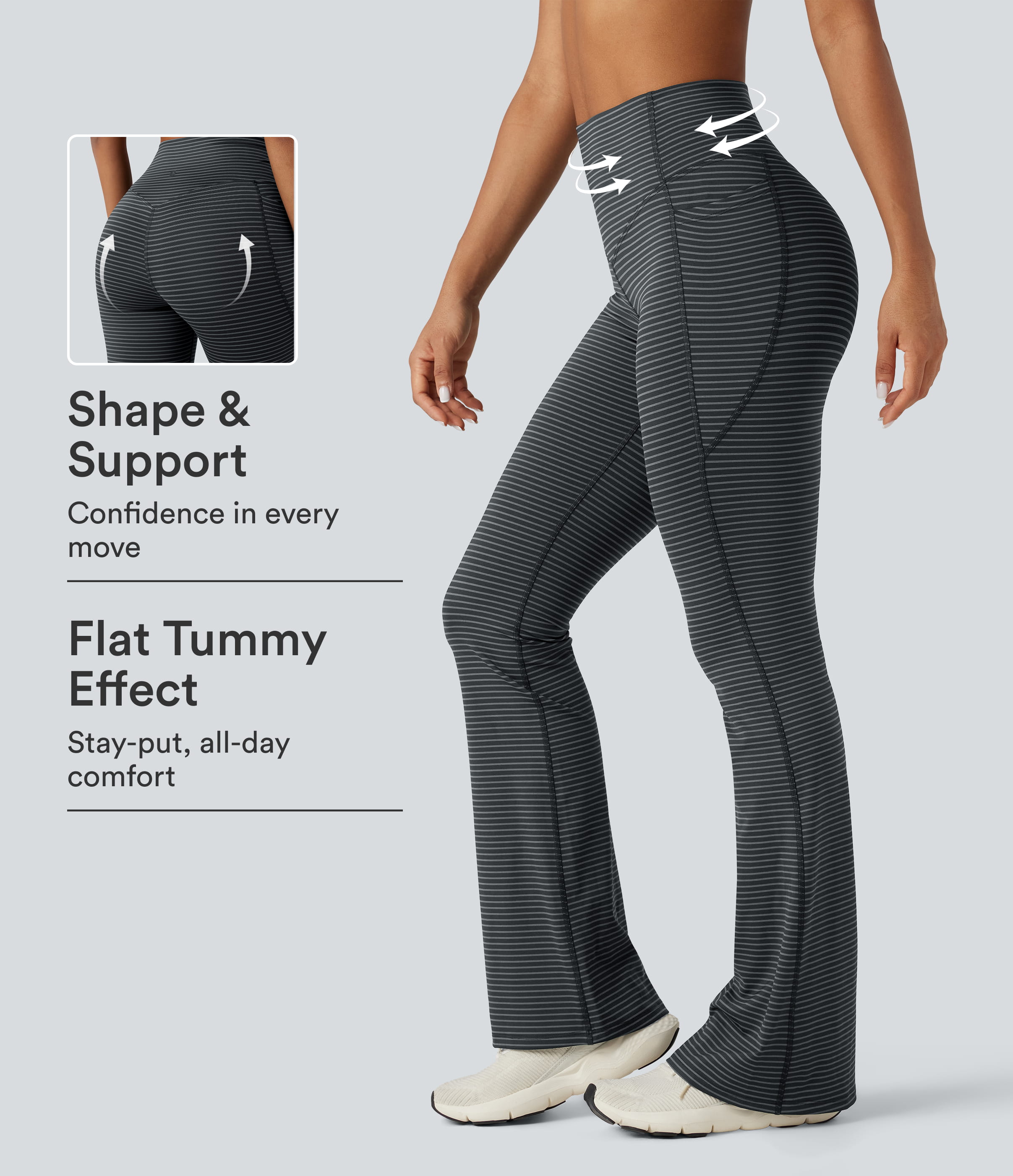 High-waisted Tummy Control Striped Yoga Bootcut Legging with Pockets