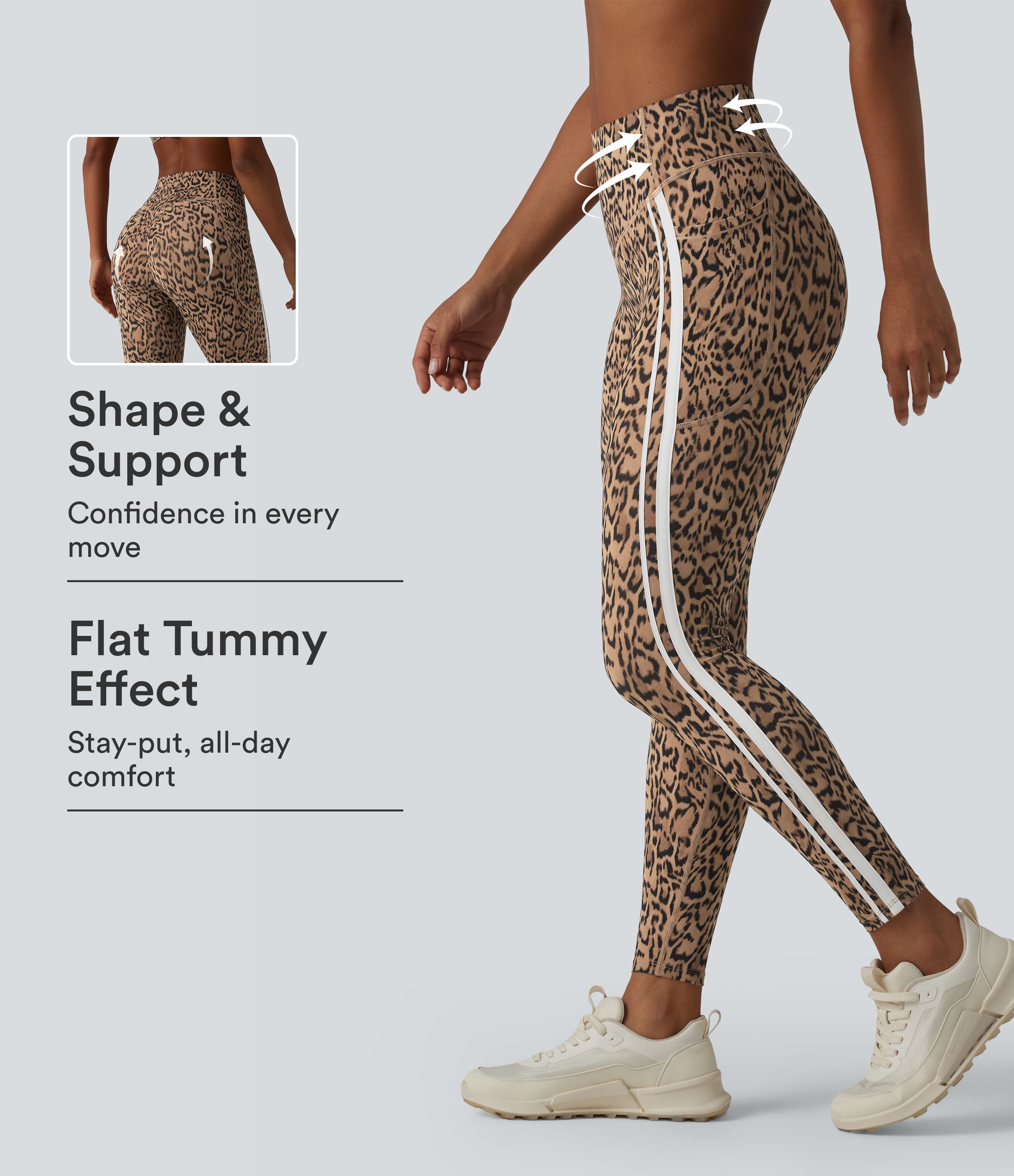 Halara UltraSculpt™ legging 7/8 d'entraînement à imprimé léopard - taille haute, maintien du ventre, effet push-up pour les fesses, rayures color-block, avec poches