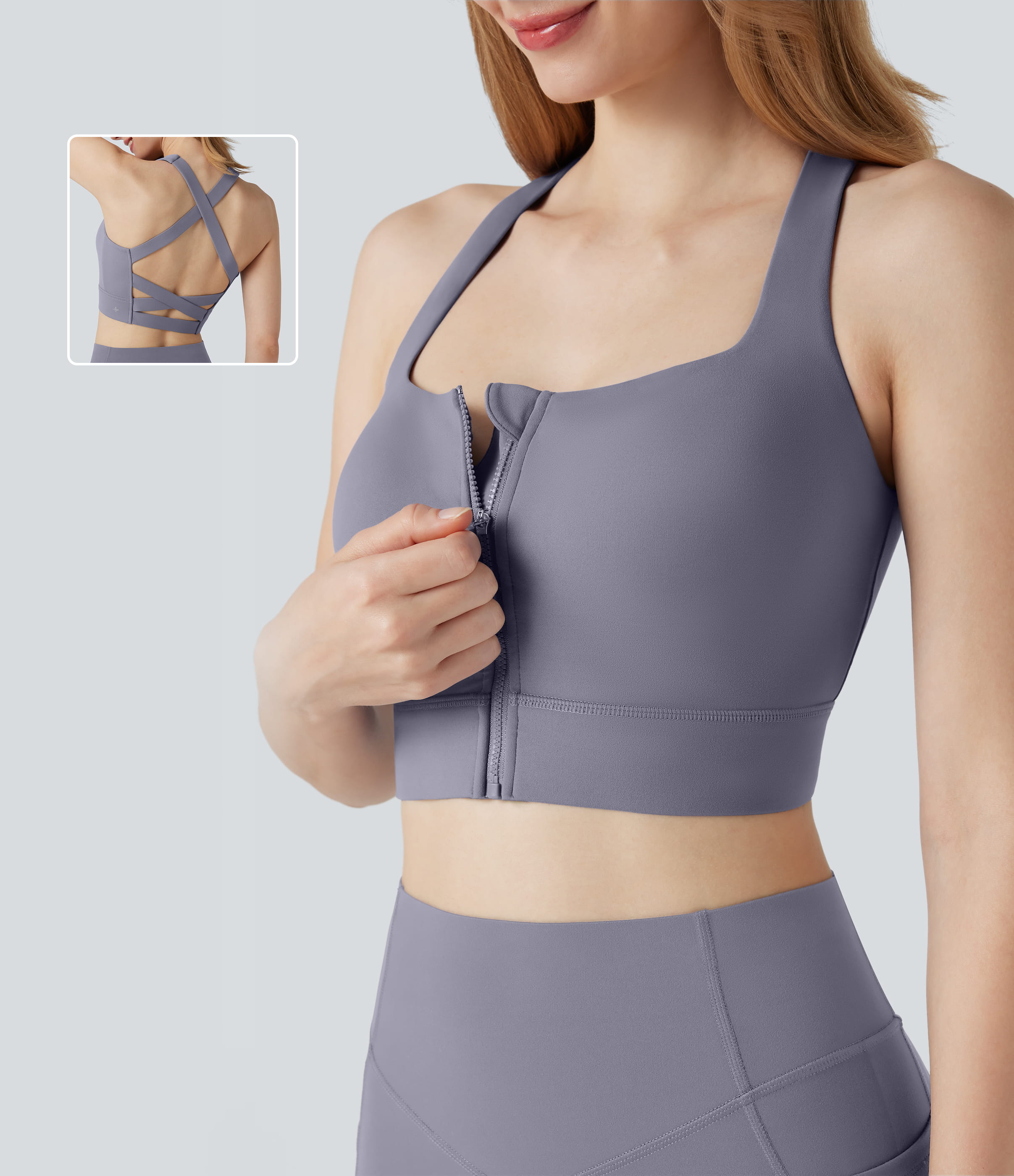 Halara UltraSculpt™ Medium Support Square Neck Zipper Running Sports Bra
