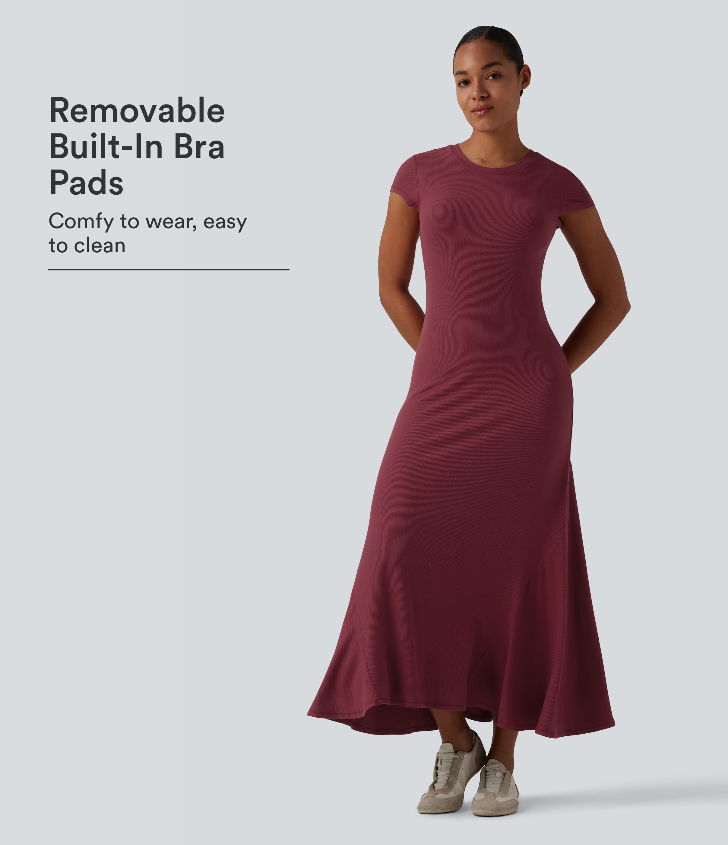 Ribbed Knit Round Neck Short Sleeve Midi Casual Dress