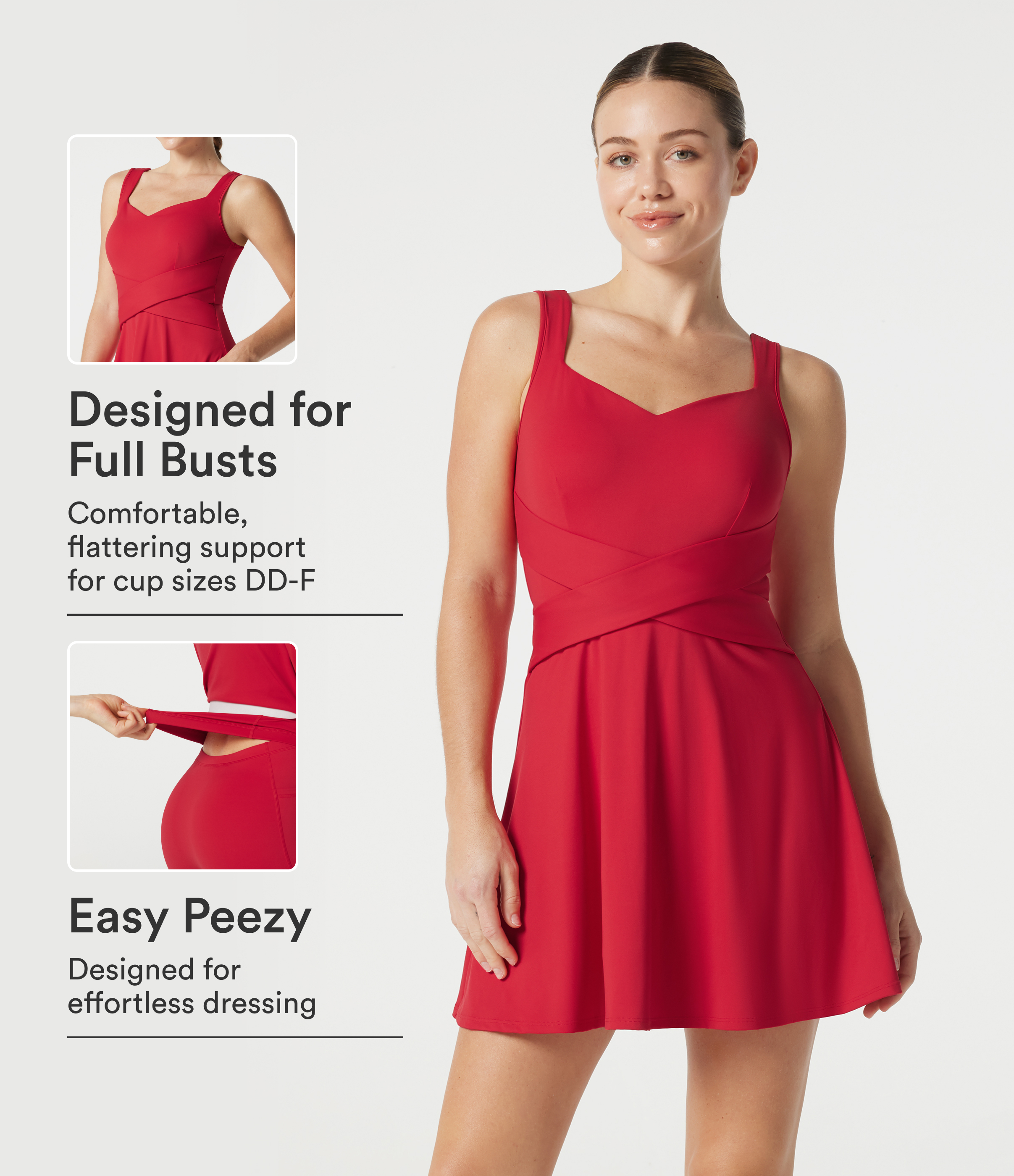 SoftlyZero™ Airy Built-in Bra 2-in-1 Cool Touch Mini Tennis Active Dress with Pockets DD-F Cups-Easy Peezy Edition-UPF50+
