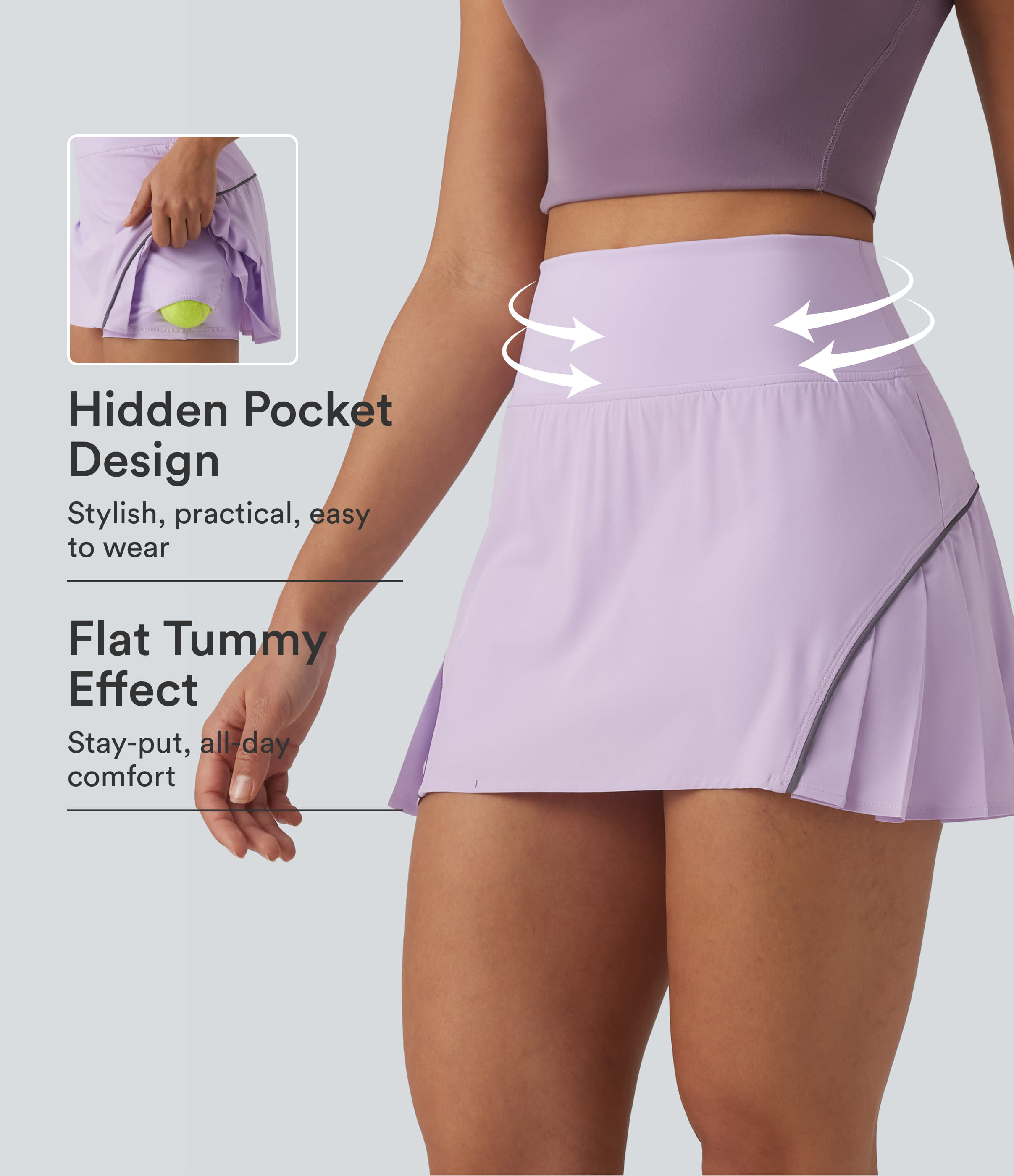 Breezeful™ Reflective High Waisted Pleated 2-in-1 Quick Dry Mini Tennis Skirt with Pockets