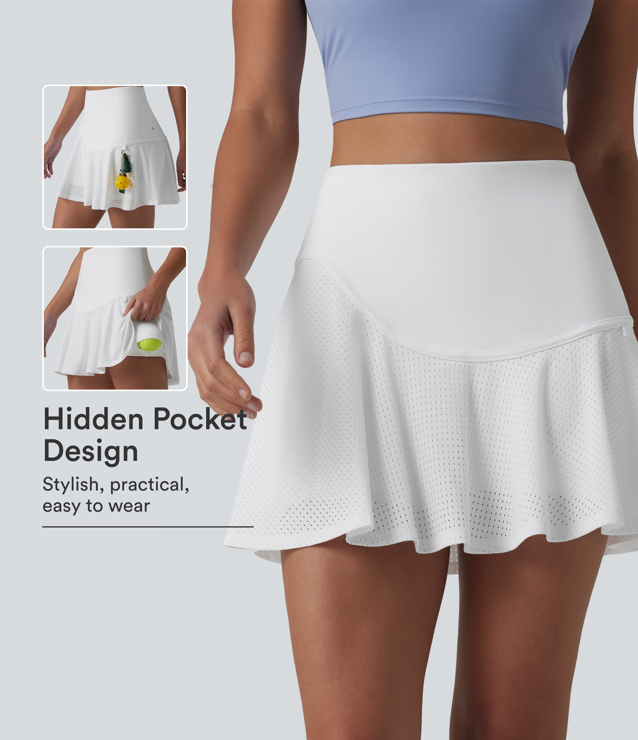 SoftlyZero™ Airy High Waisted Eyelet 2-in-1 InstantCool Mini Tennis Skirt with Pockets-UPF50+
