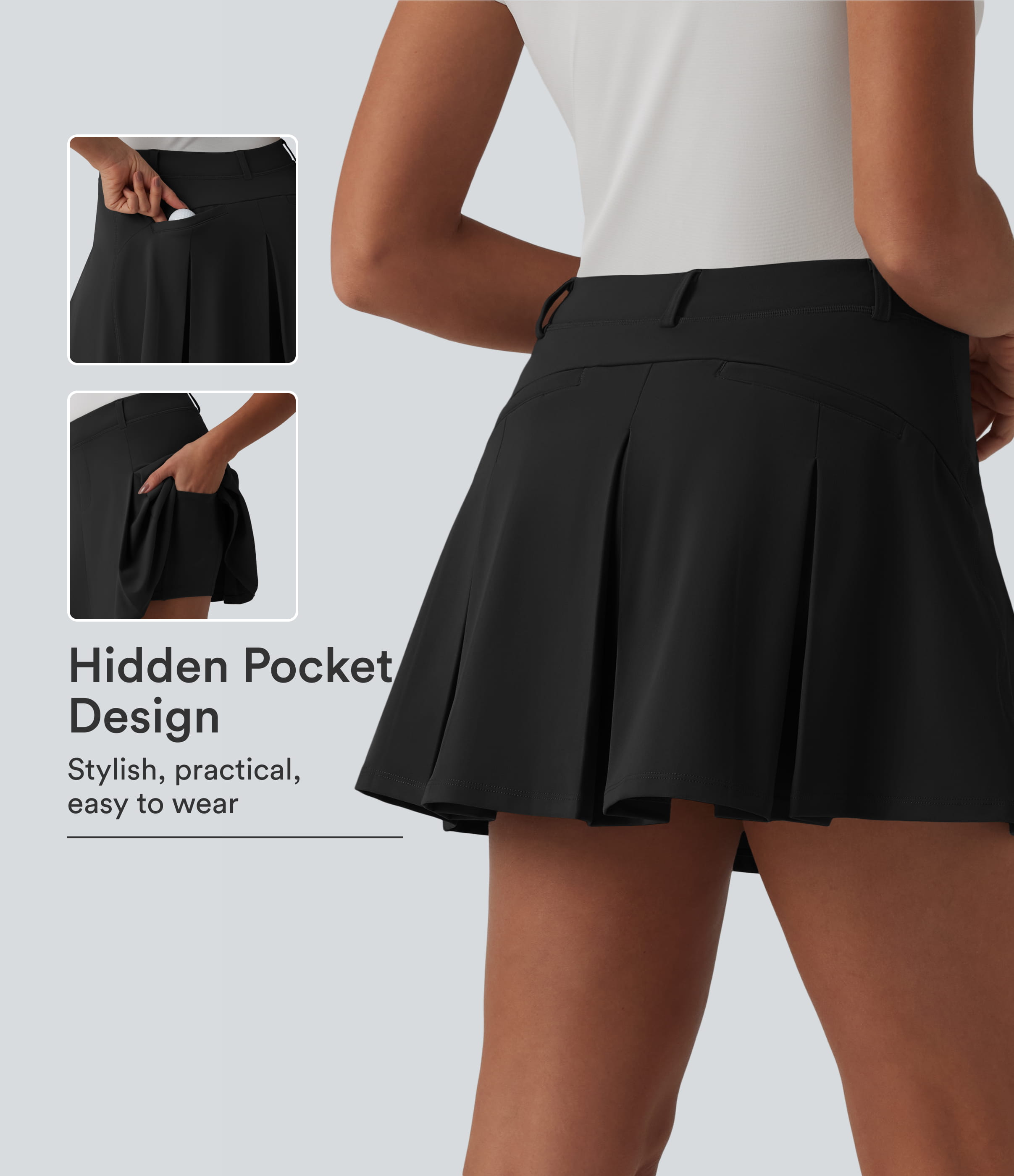 DayStretch Asymmetric Mid Rise 2-in-1 Pleated Mini Golf Skirt with Pockets