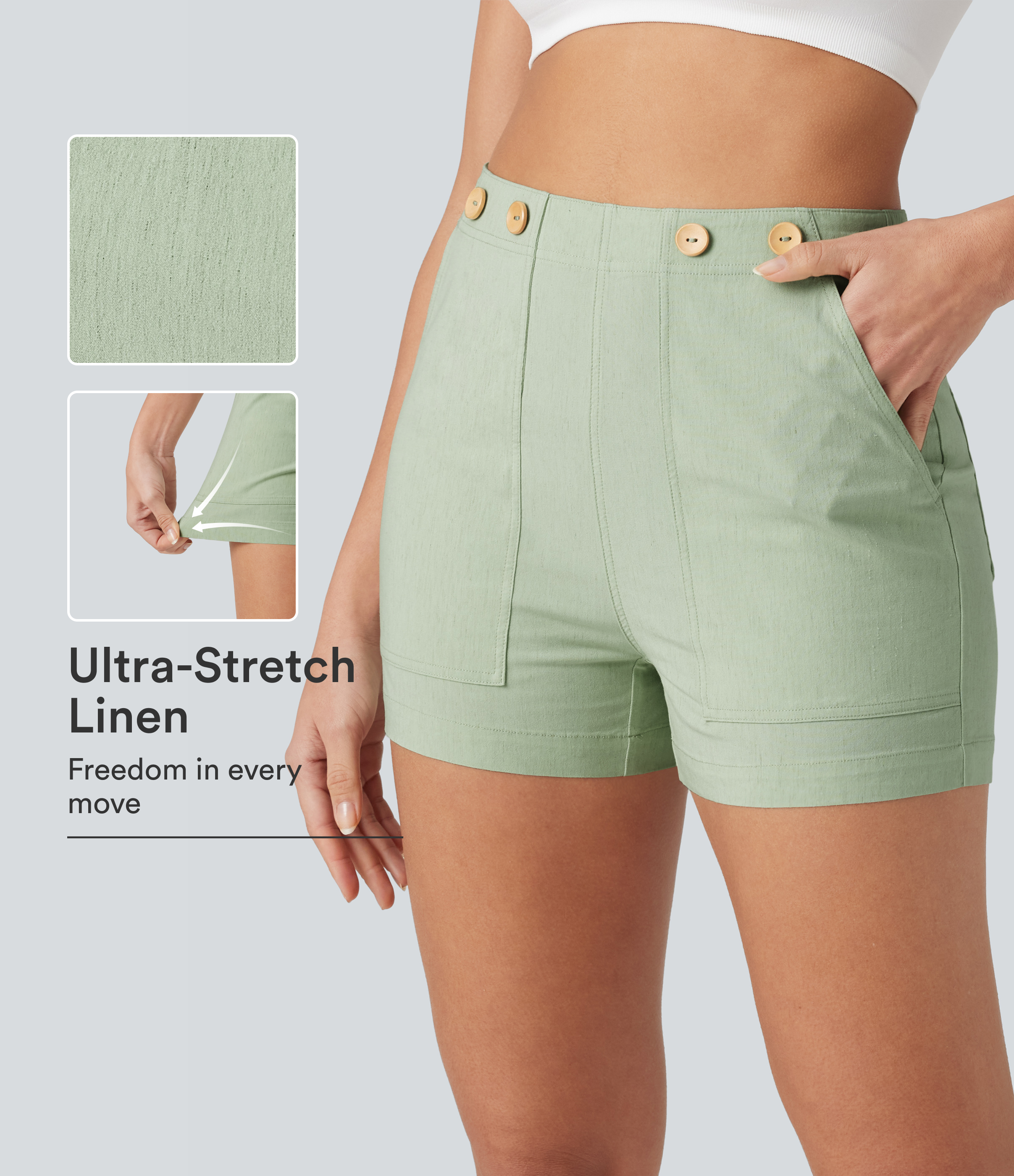 High Waisted Casual Stretch Linen Shorts 3'' with Pockets