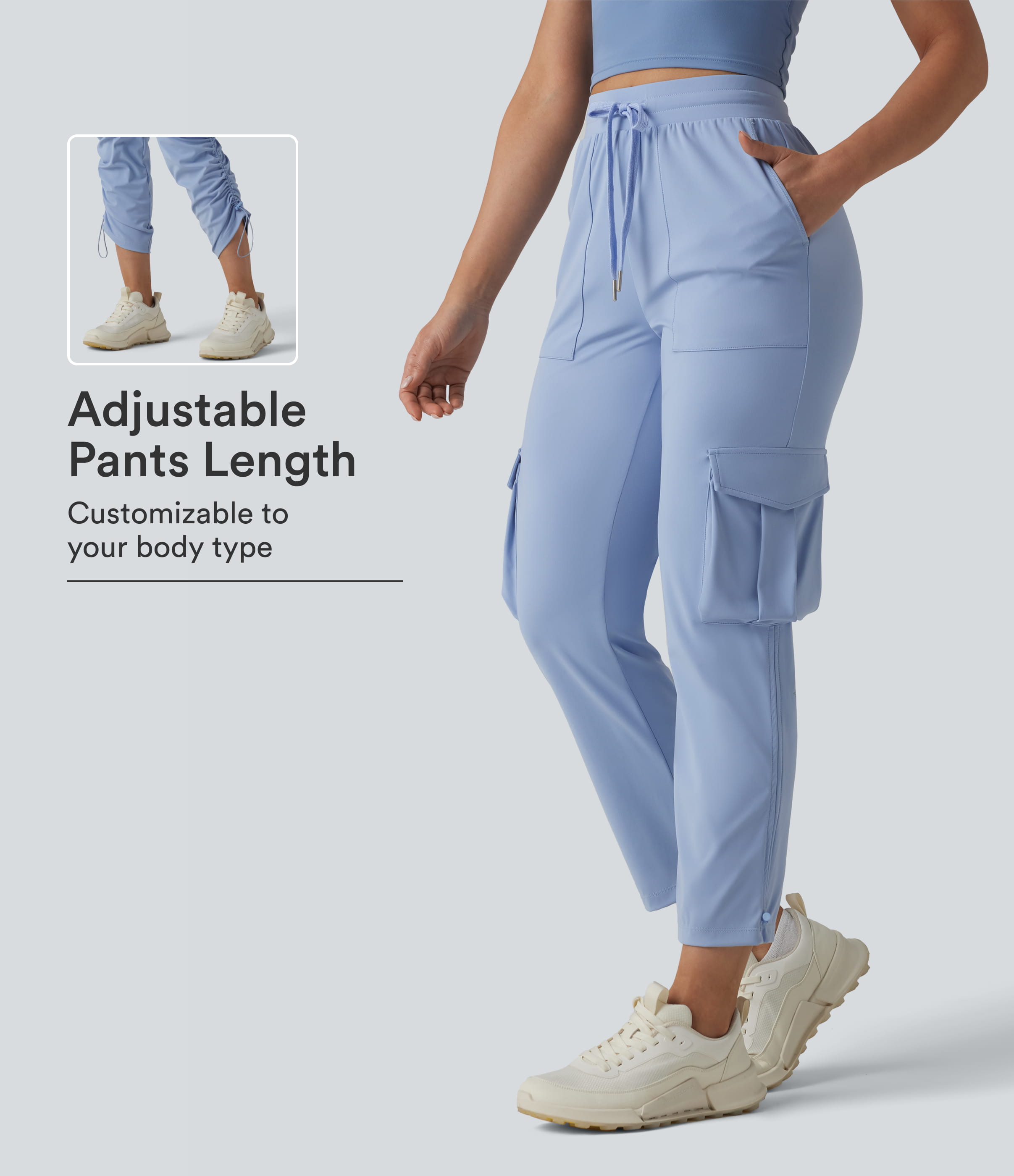 SoftlyZero™ Airy Mid Rise Drawstring Cool Touch Workout Cargo Pants with Pockets-UPF50+