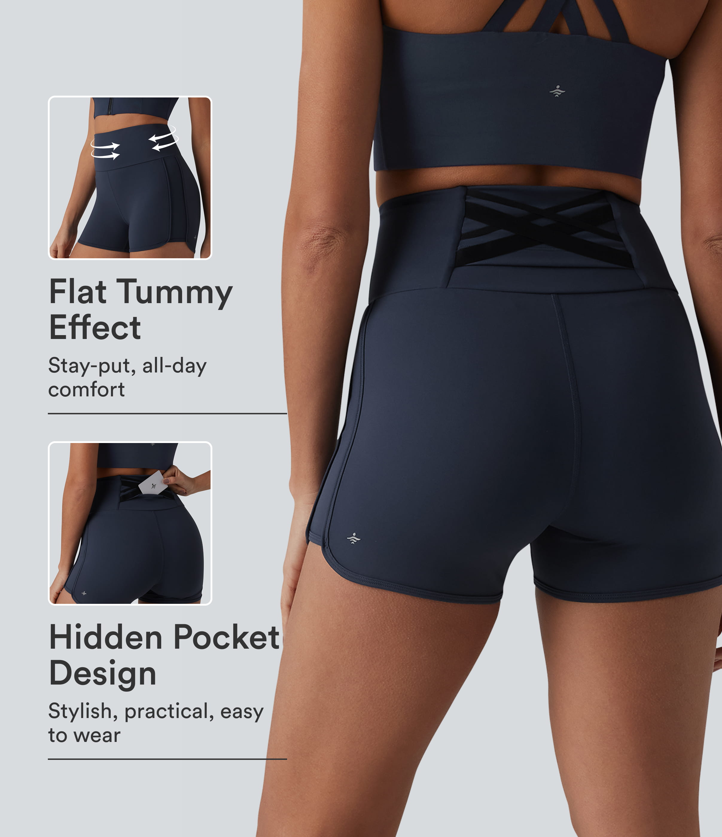 SoftlyZero™ Airy High Waisted Tummy Control Crossover Back Curved Hem InstantCool Yoga Skinny Shorts with Pocket