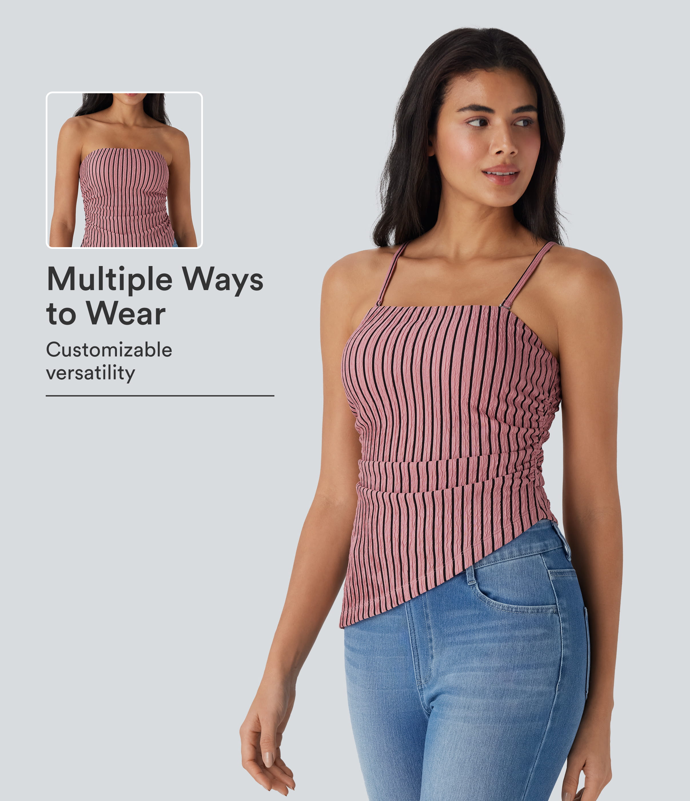 Removable Strap Asymmetric Hem Stripe Casual Top