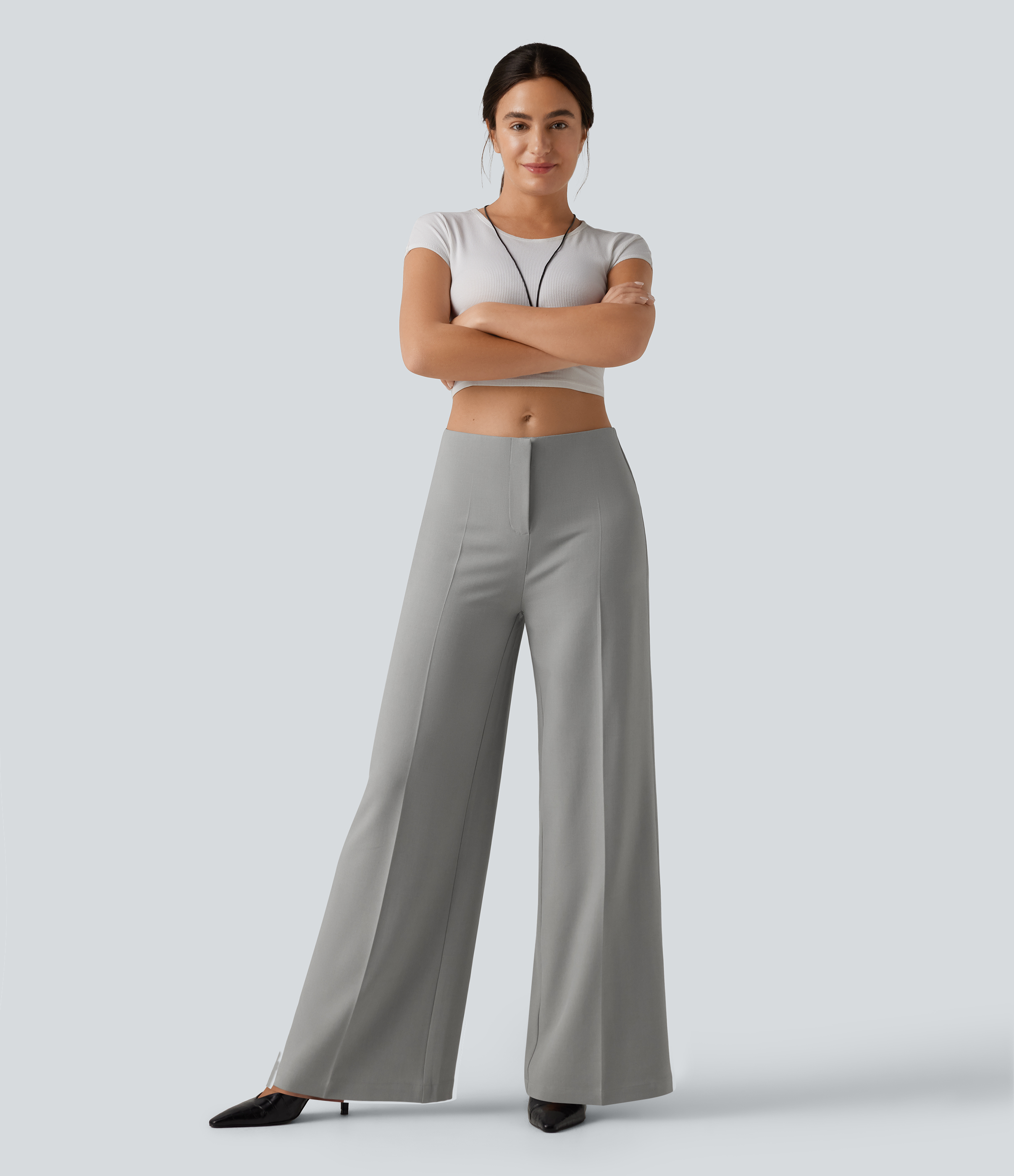 Low Rise Wide Leg Baggy Work Tailored Pants with Pockets