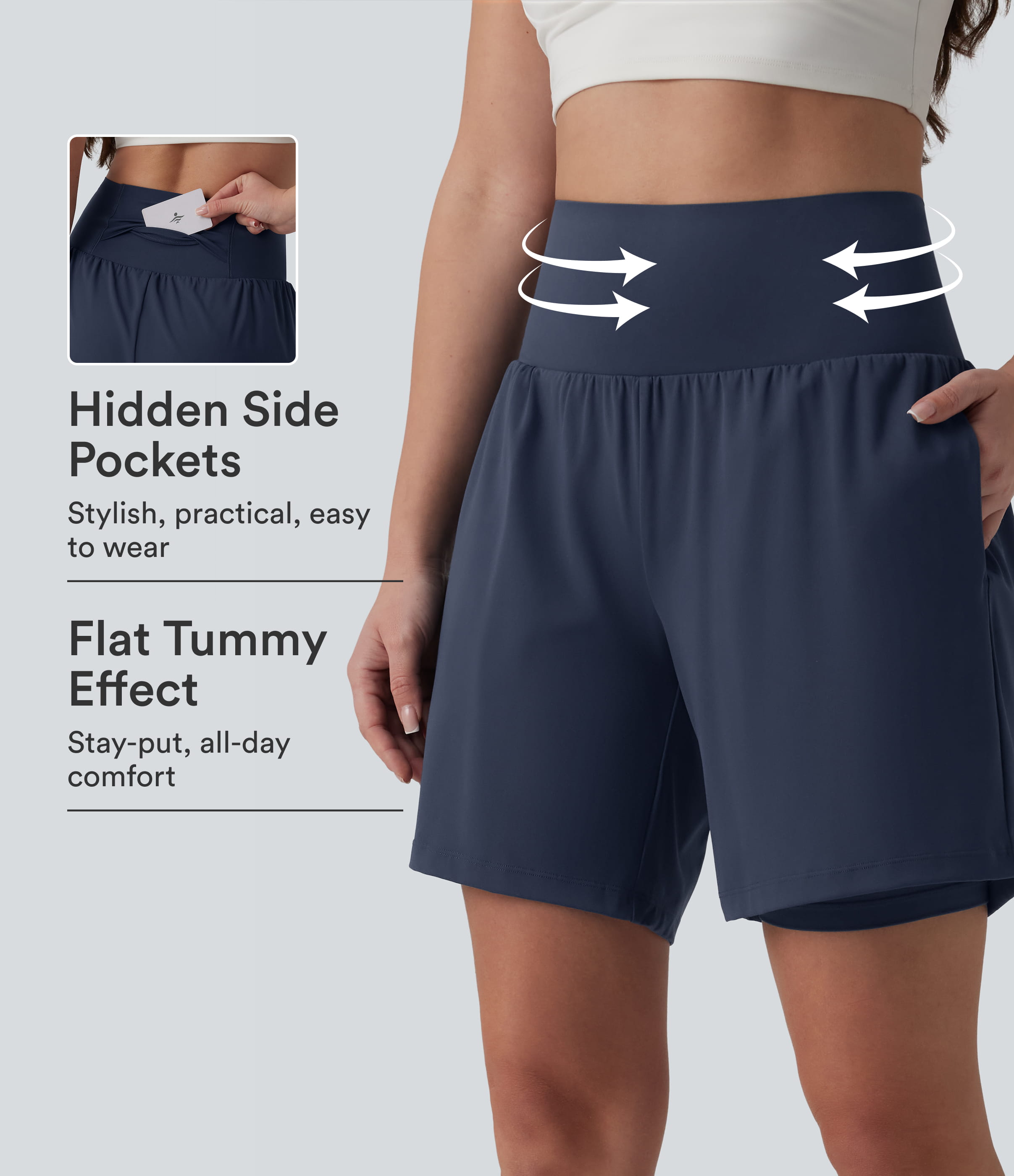 SoftlyZero™ Airy Super High Waisted Tummy Control 2-in-1 Cool Touch Yoga Shorts 7" with Pockets