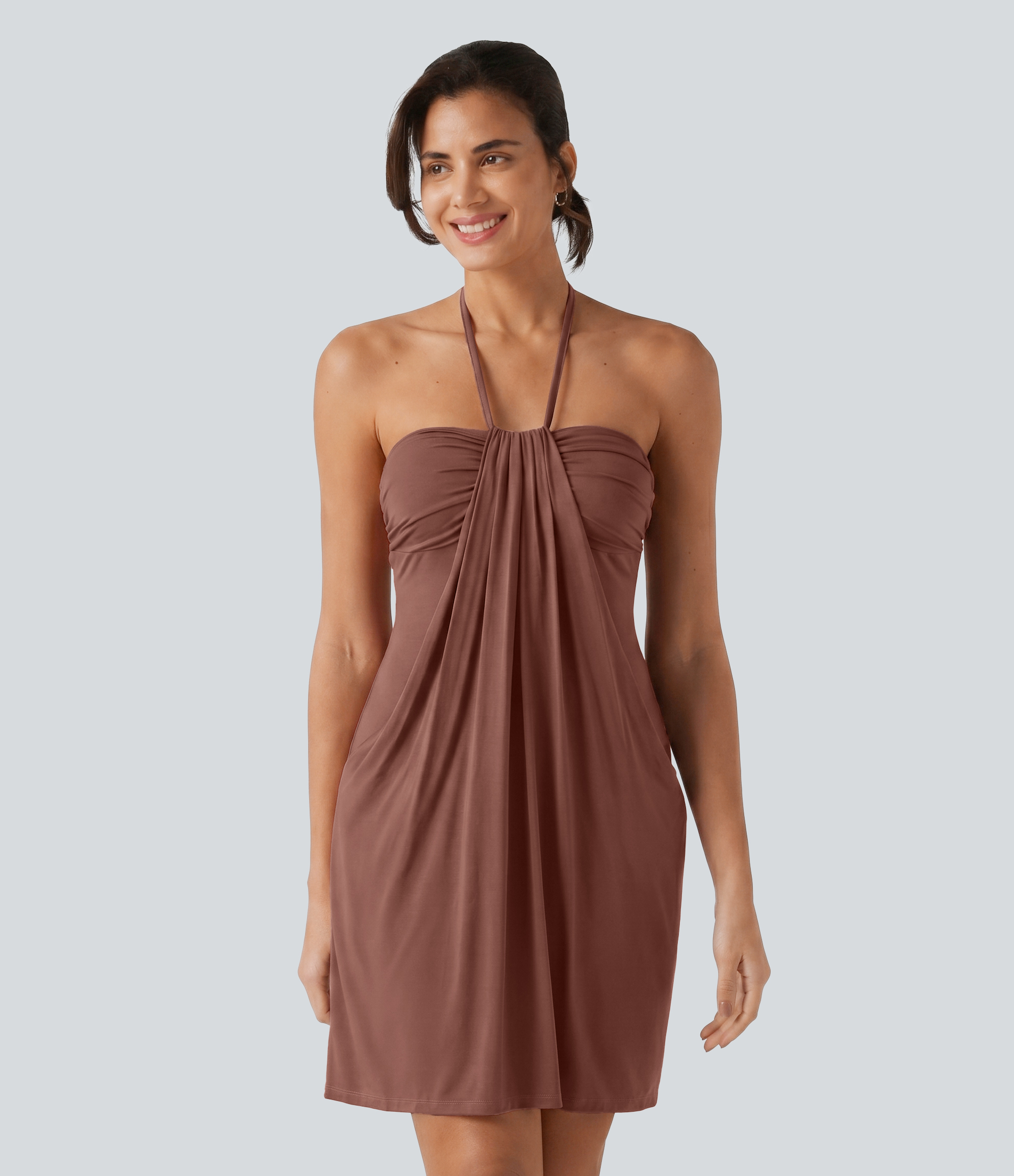 Halter Tie Back Mini Resort Dress with Pockets