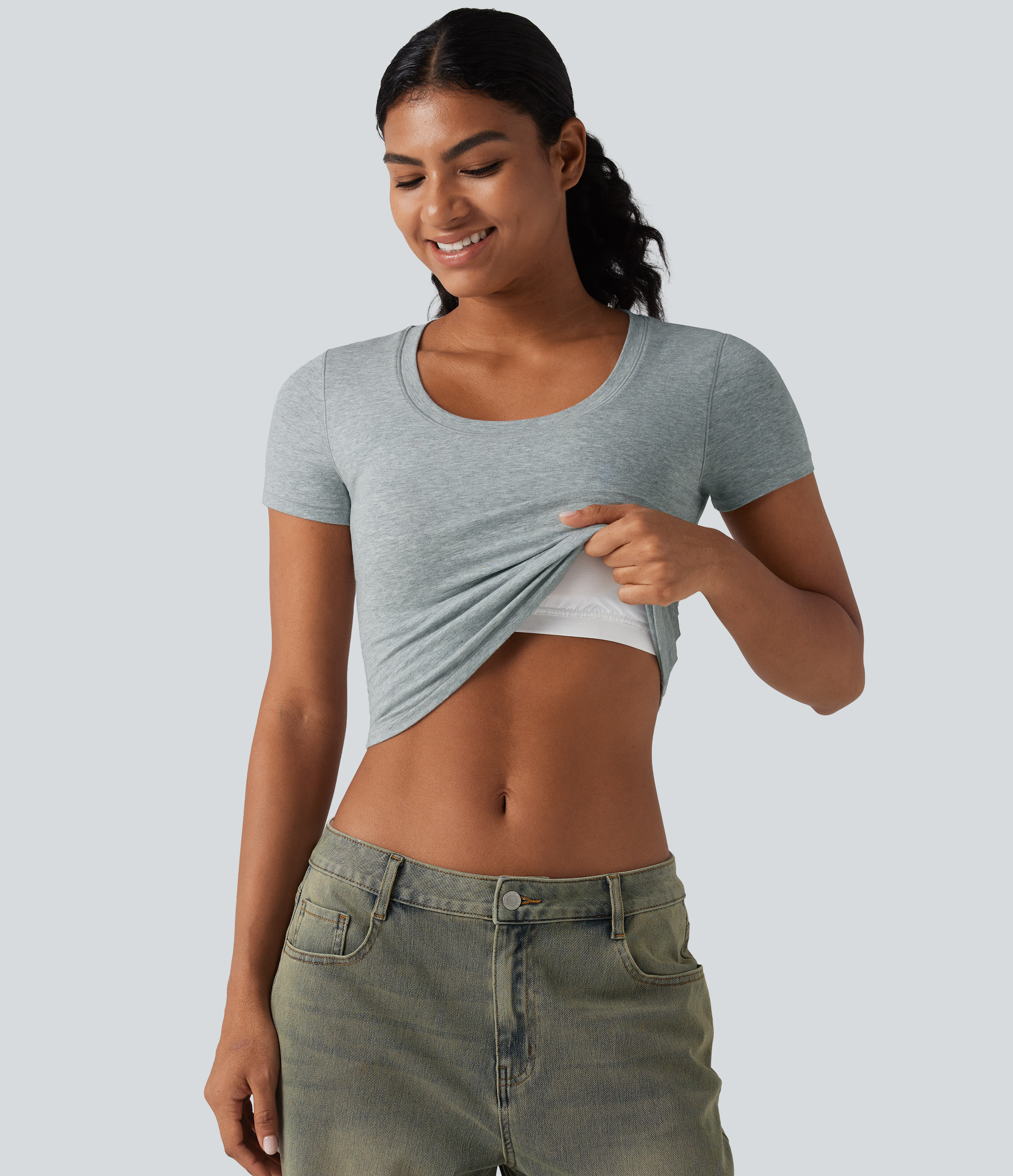 Halara Cotton Jersey Scoop Neck Short Sleeve Built-in Bra Casual T-Shirt B-DD Cups