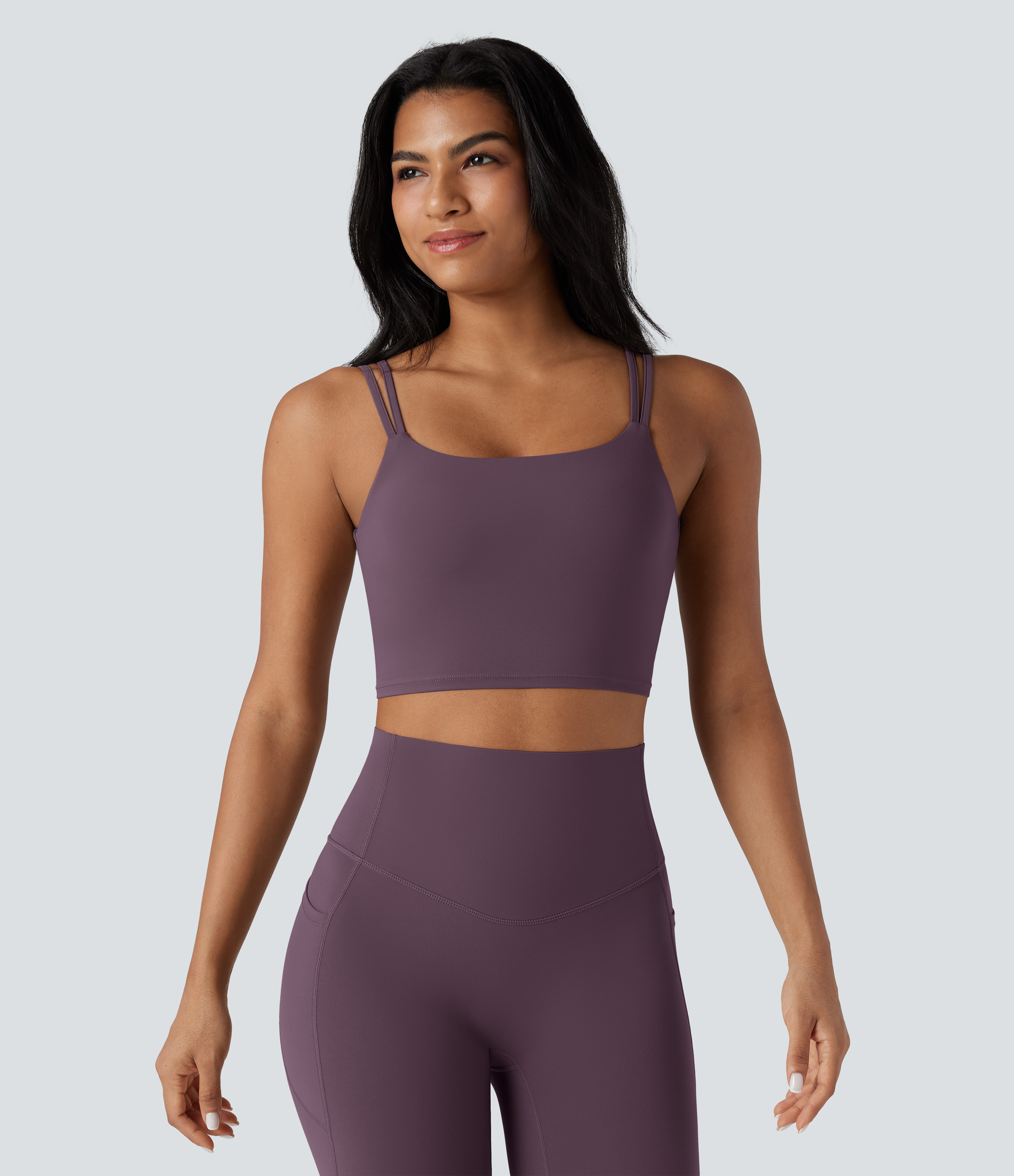 Night's Purple Halara UltraSculpt™ kratek joga top z dvojnimi naramnicami in prepletenim zadnjim delom brez hrbta / 2