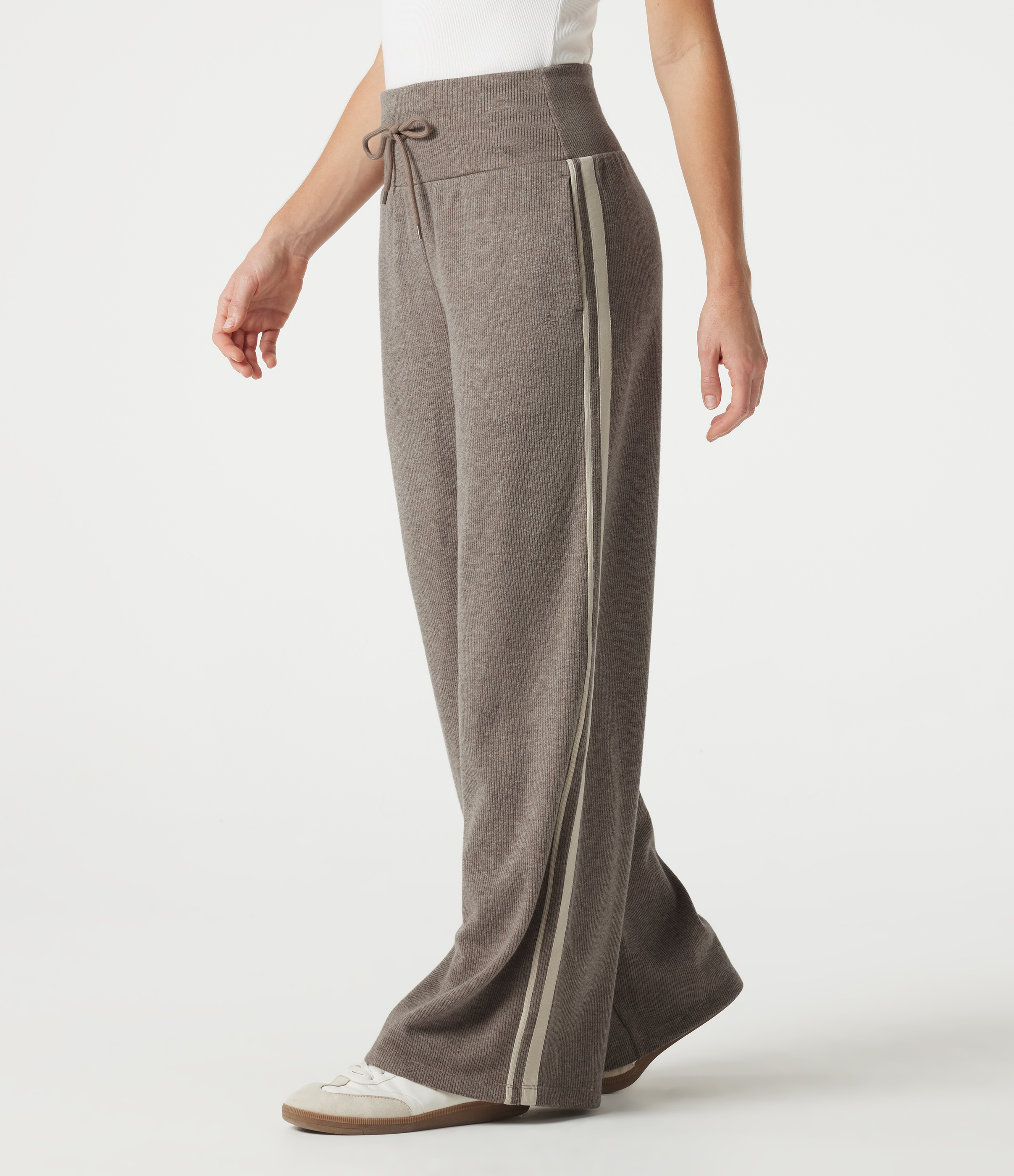  Taupe Stripe Bordás, magas derekú, hasformázó baggy stílusú hétköznapi nadrág zsinórral, oldalsávval és zsebekkel. / 2