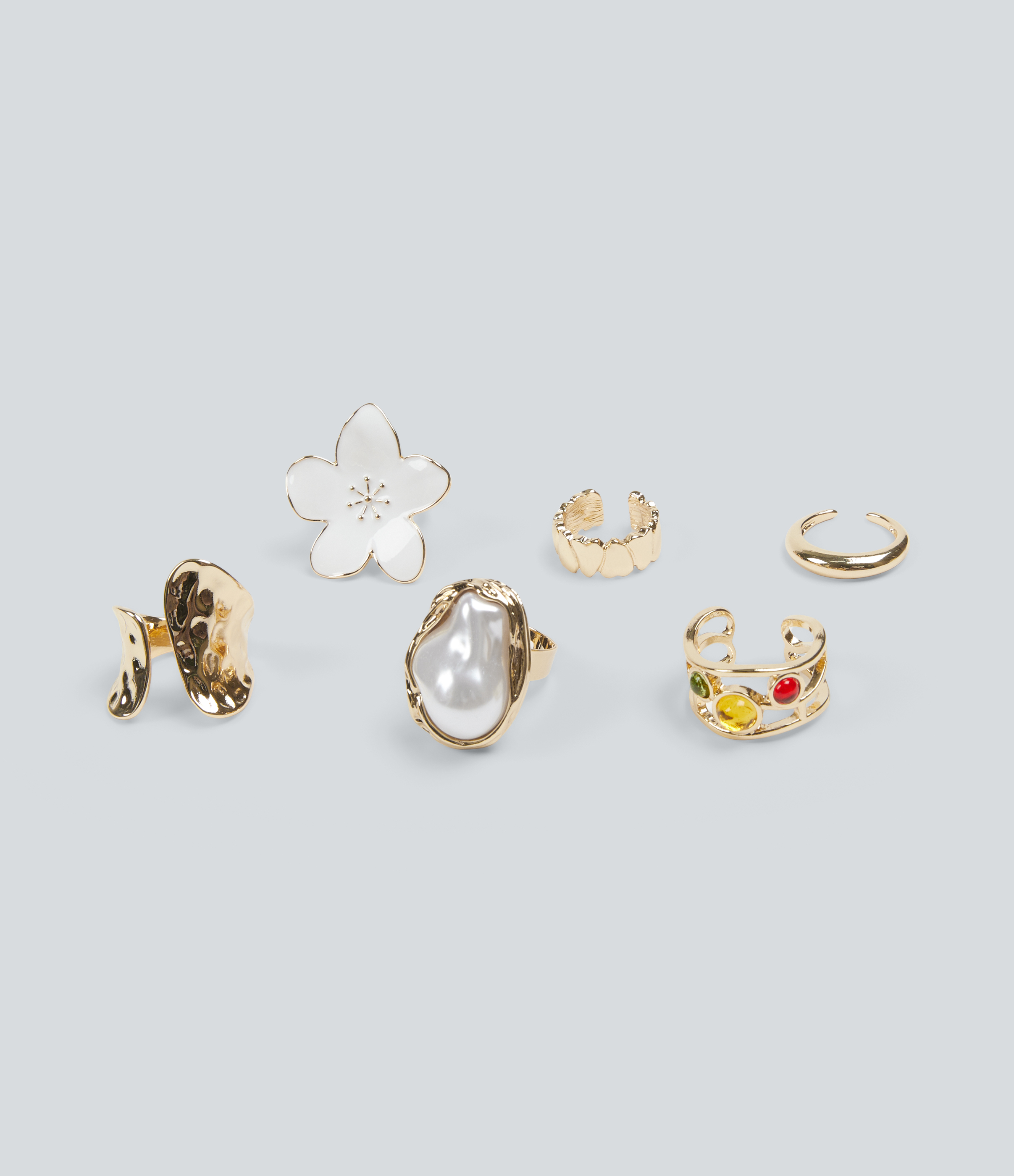 6 Pcs Alloy Floral Rings Set