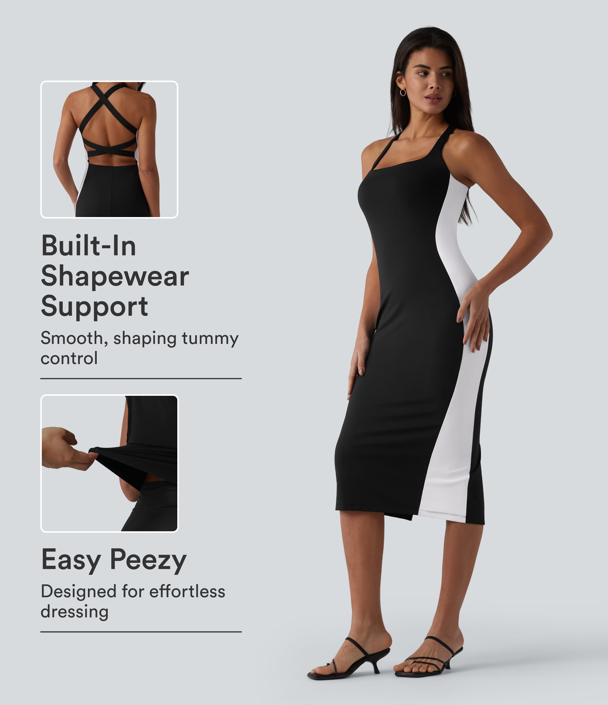 SoftlyZero™ Airy Built-in Bra Tummy Control Built-in Shapewear Bodycon Color Block Cool Touch Midi Dress-Easy Peezy Edition-UPF50+